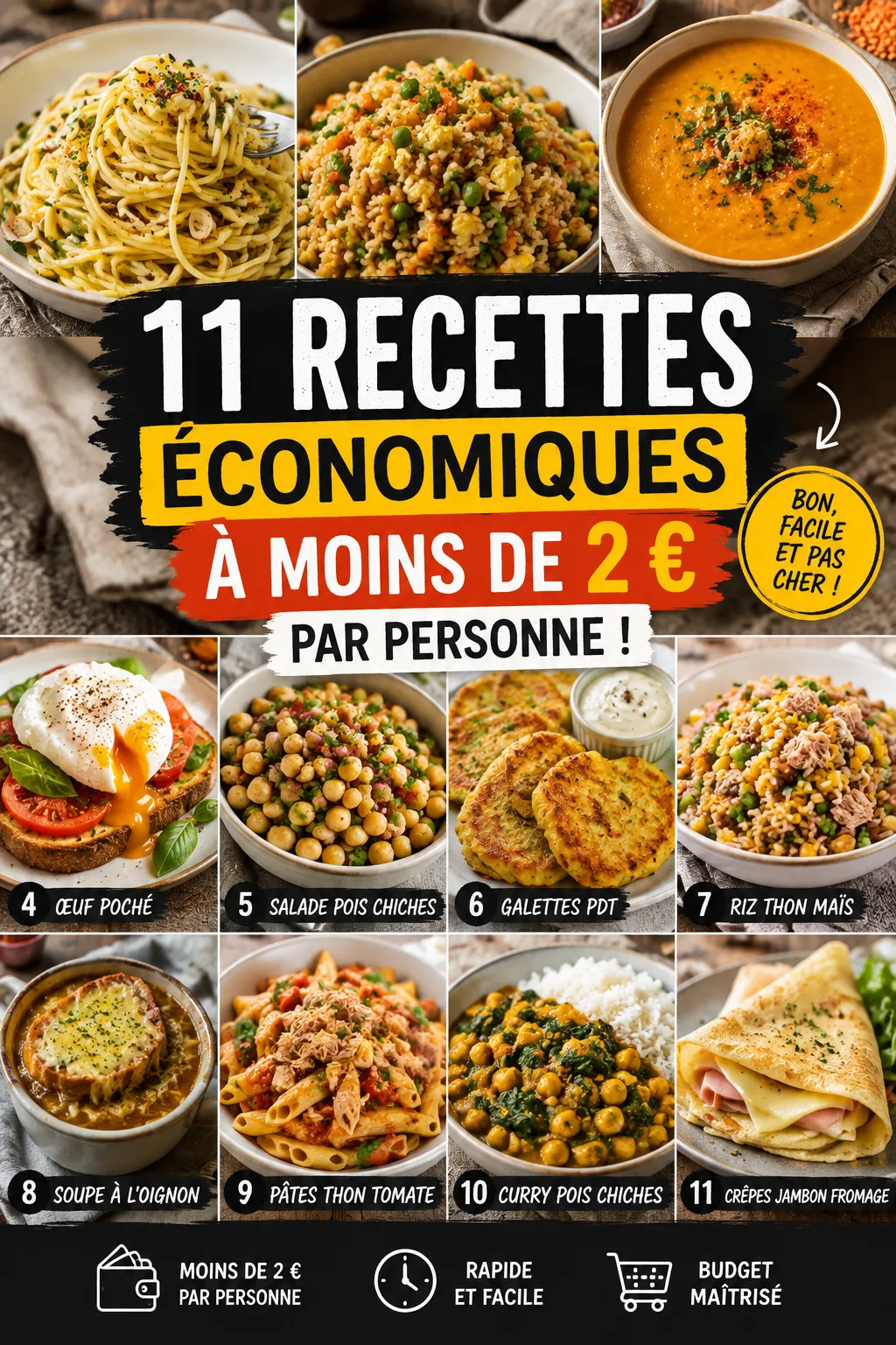 11 Recettes Économiques À Moins De 2 € Par Personne — Idées Repas Pas Chers