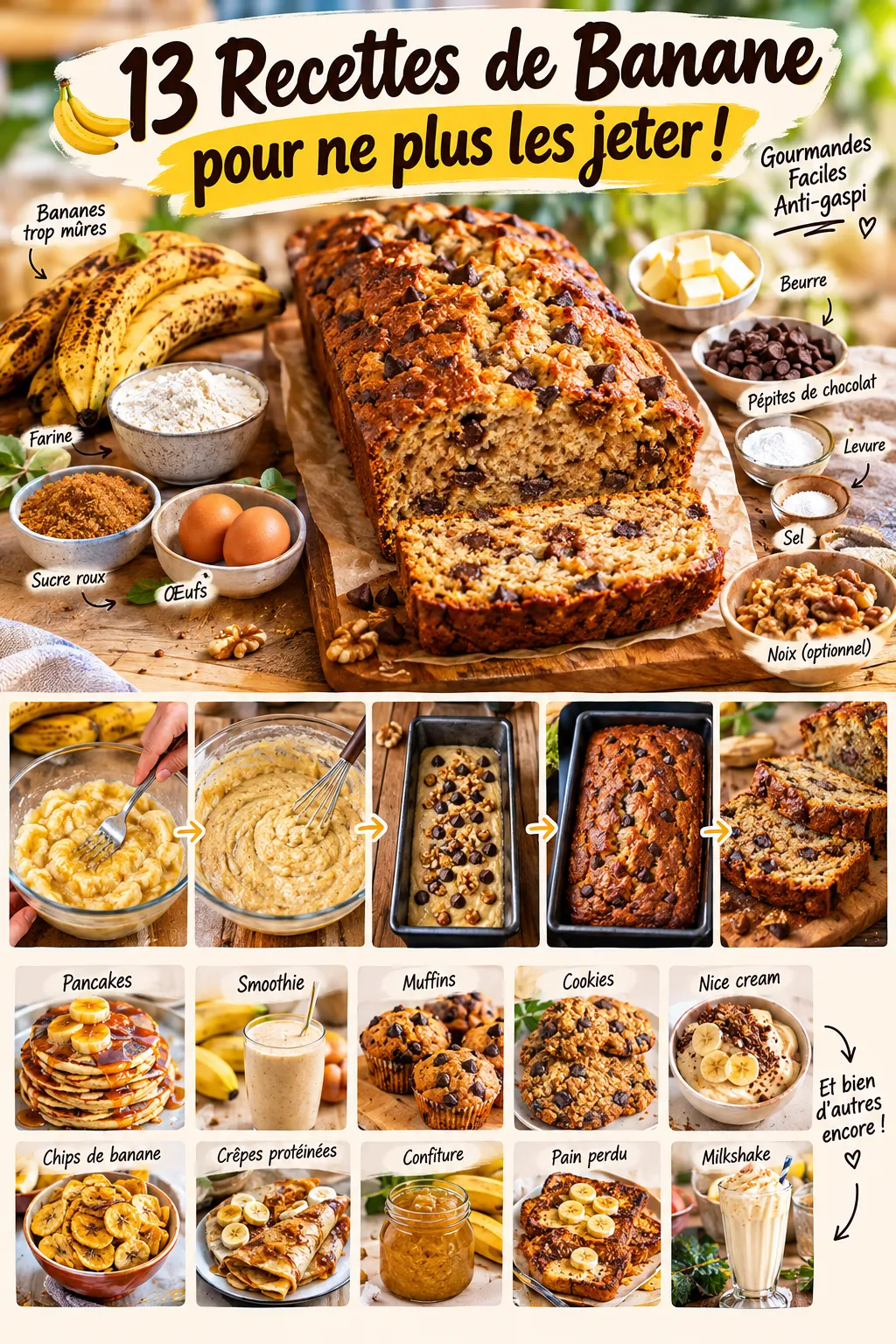 13 recettes de banane pour ne plus les jeter — idées faciles et anti-gaspi