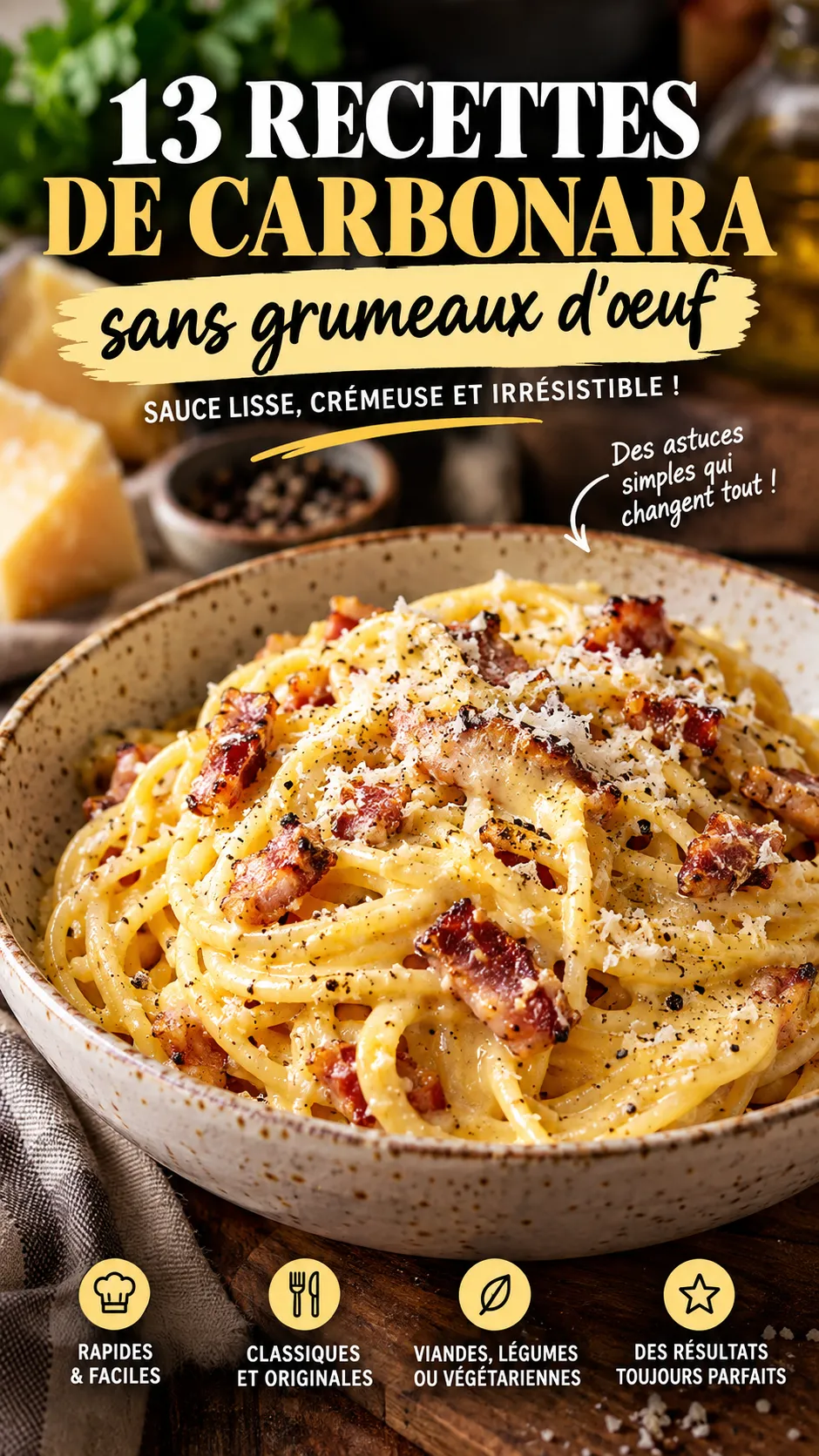 13 recettes de carbonara sans grumeaux d'œuf, testées et faciles