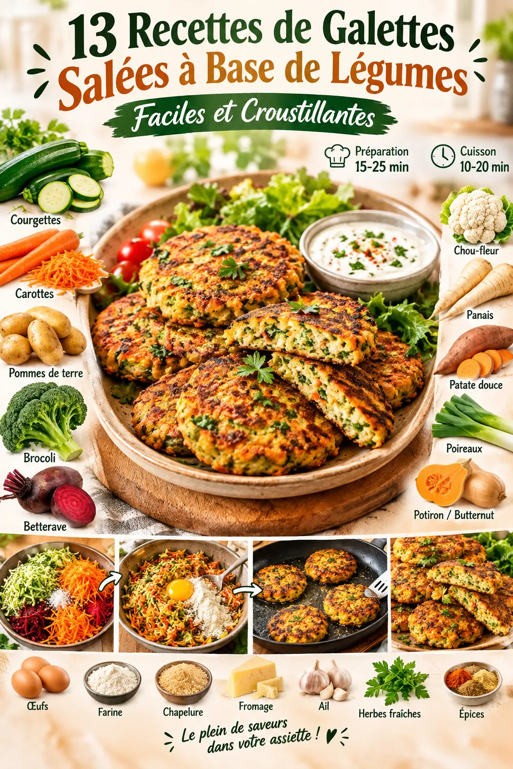 13 recettes de galettes salées à base de légumes faciles et croustillantes