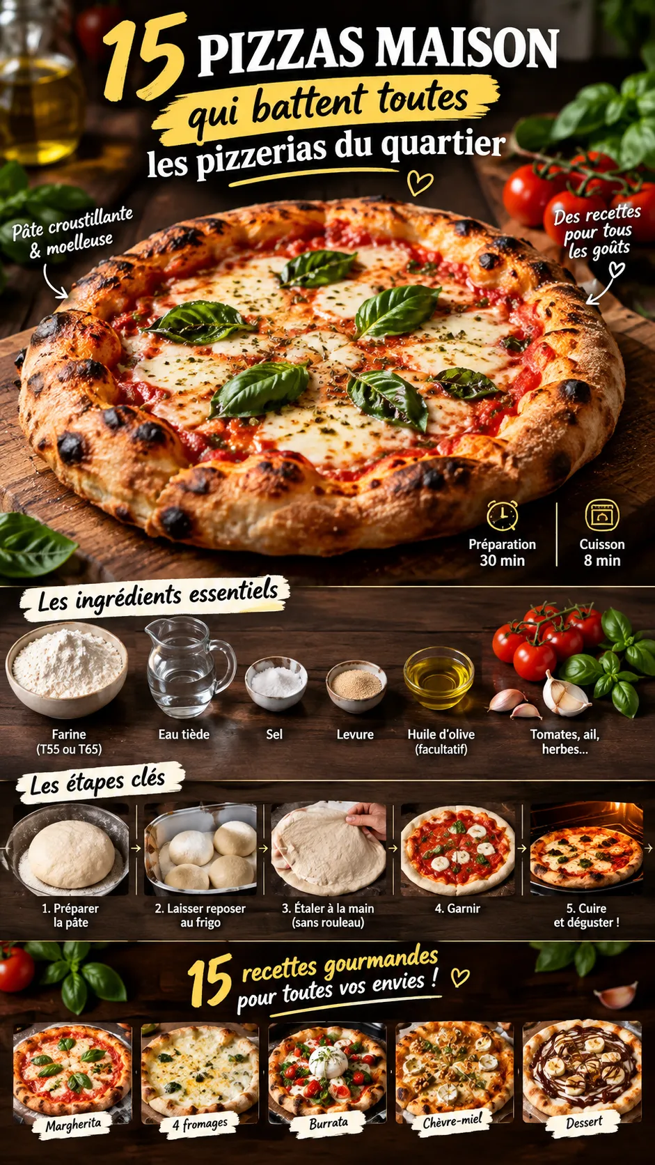 15 pizzas maison qui battent toutes les pizzerias du quartier