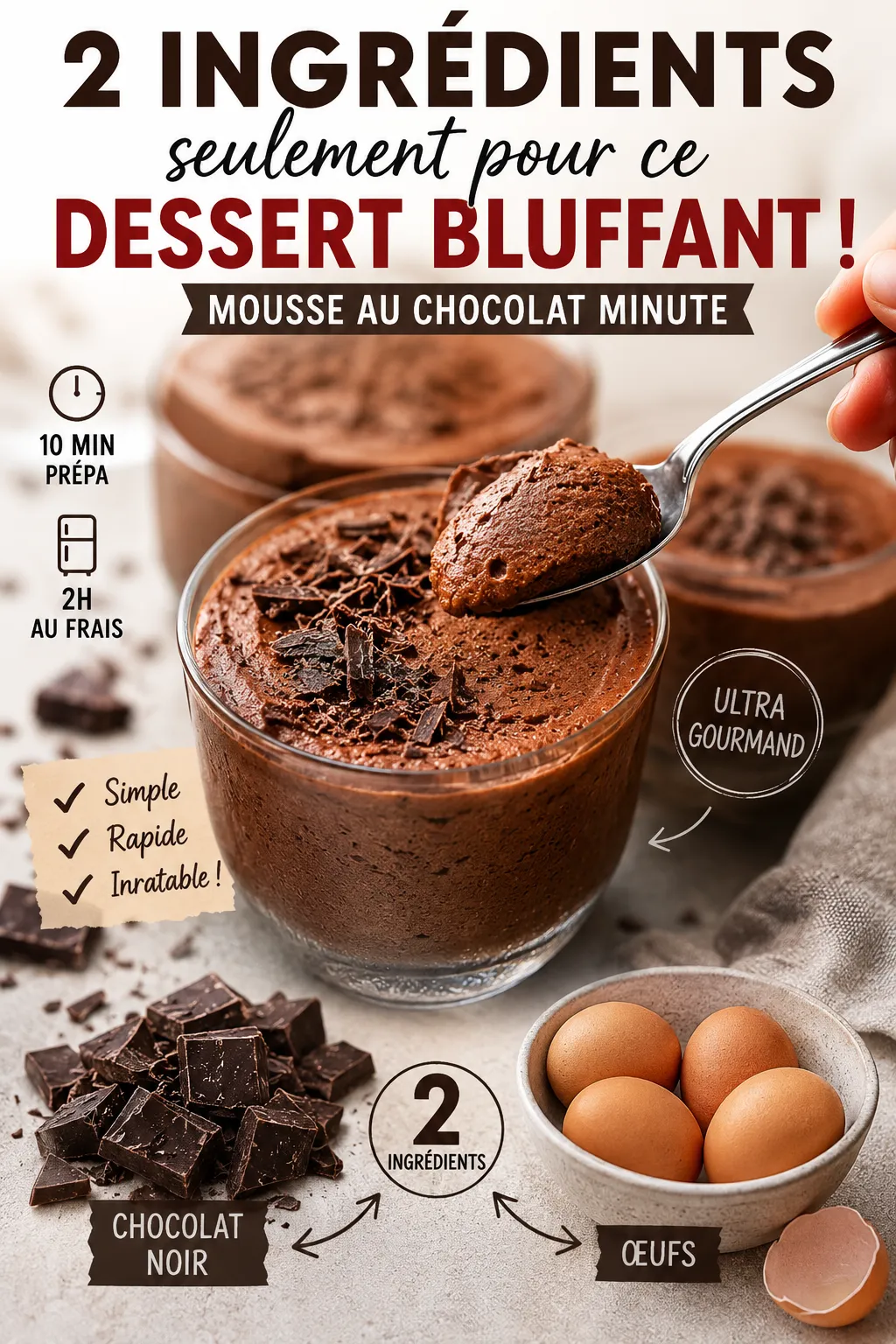 2 ingrédients seulement pour ce dessert bluffant — mousse au chocolat minute