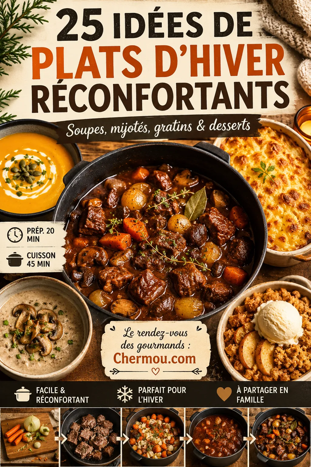 25 idées de plats d'hiver réconfortants (soupes, mijotés, gratins)