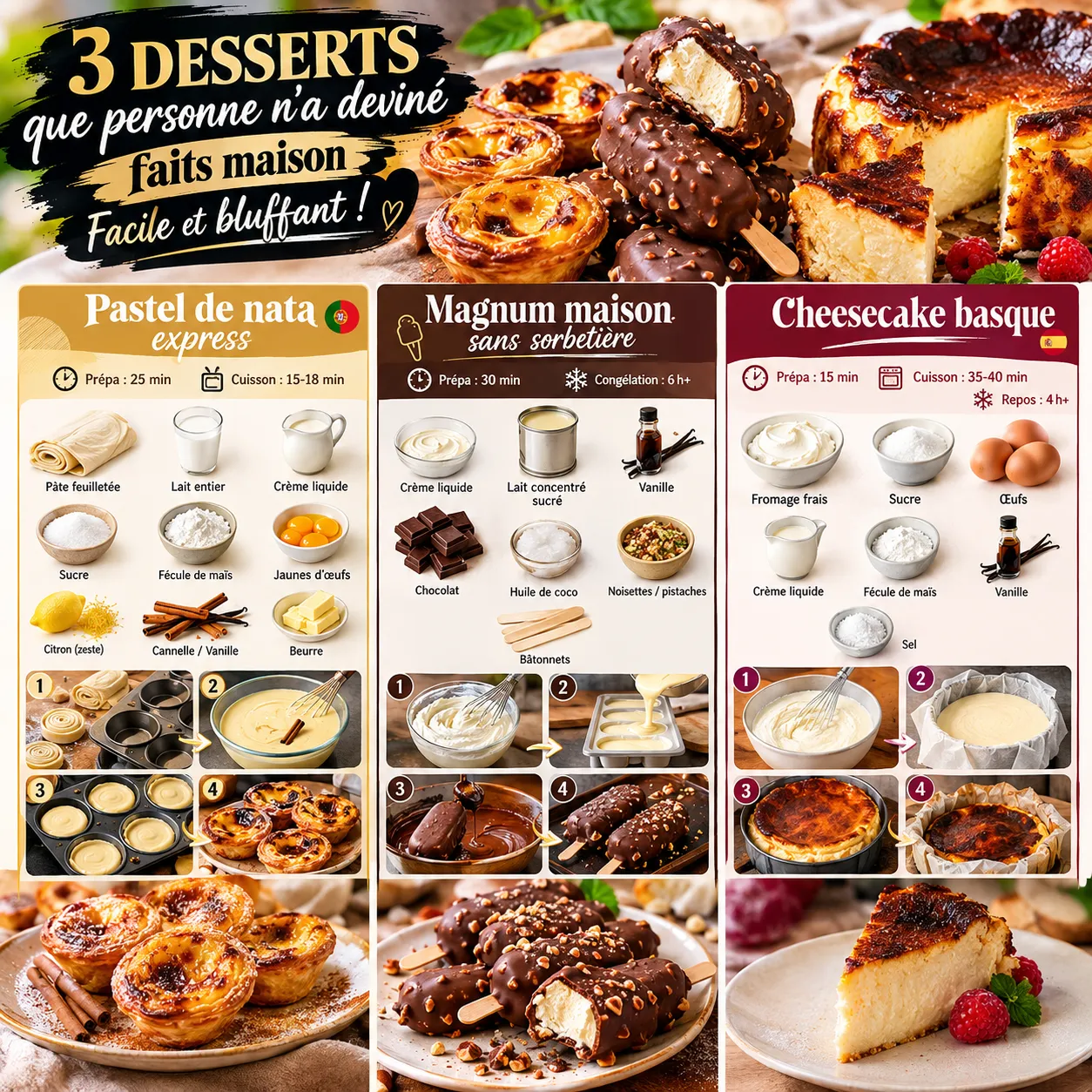 3 desserts que personne n'a deviné faits maison : facile et bluffant