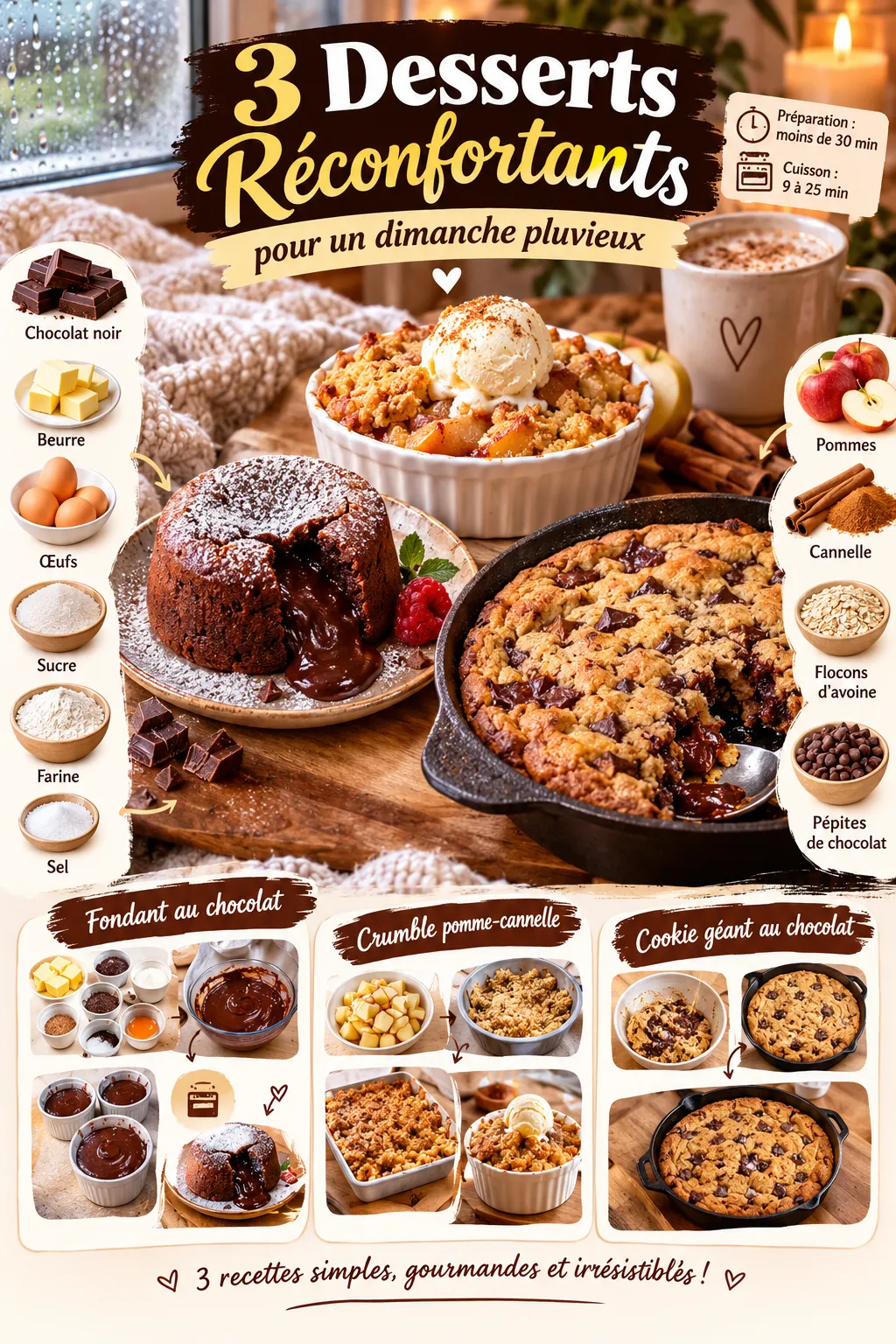 3 desserts réconfortants pour un dimanche pluvieux (recettes faciles et rapides)