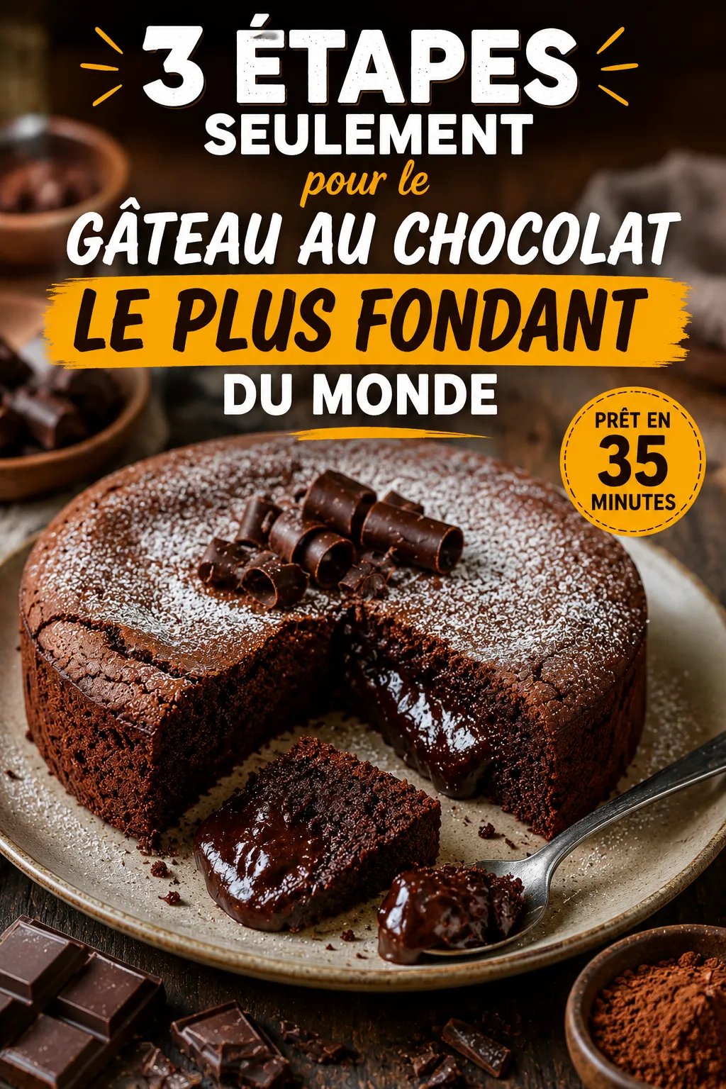 3 Étapes Seulement pour le Gâteau au Chocolat le Plus Fondant du Monde