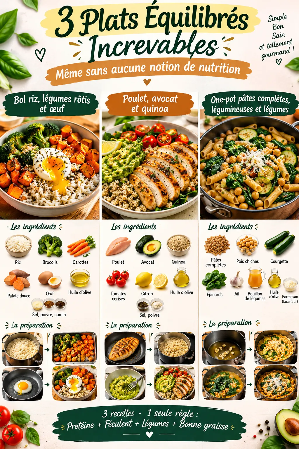 3 plats équilibrés increvables même sans aucune notion de nutrition