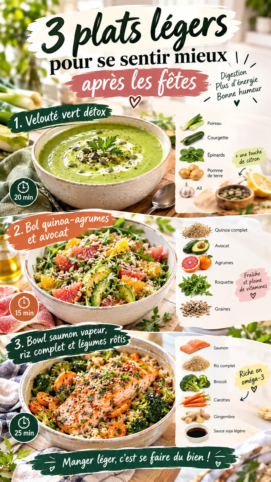 3 plats légers pour se sentir mieux après les fêtes