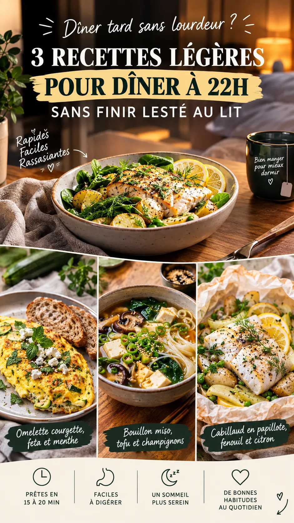 3 recettes légères pour dîner à 22h sans finir lesté au lit