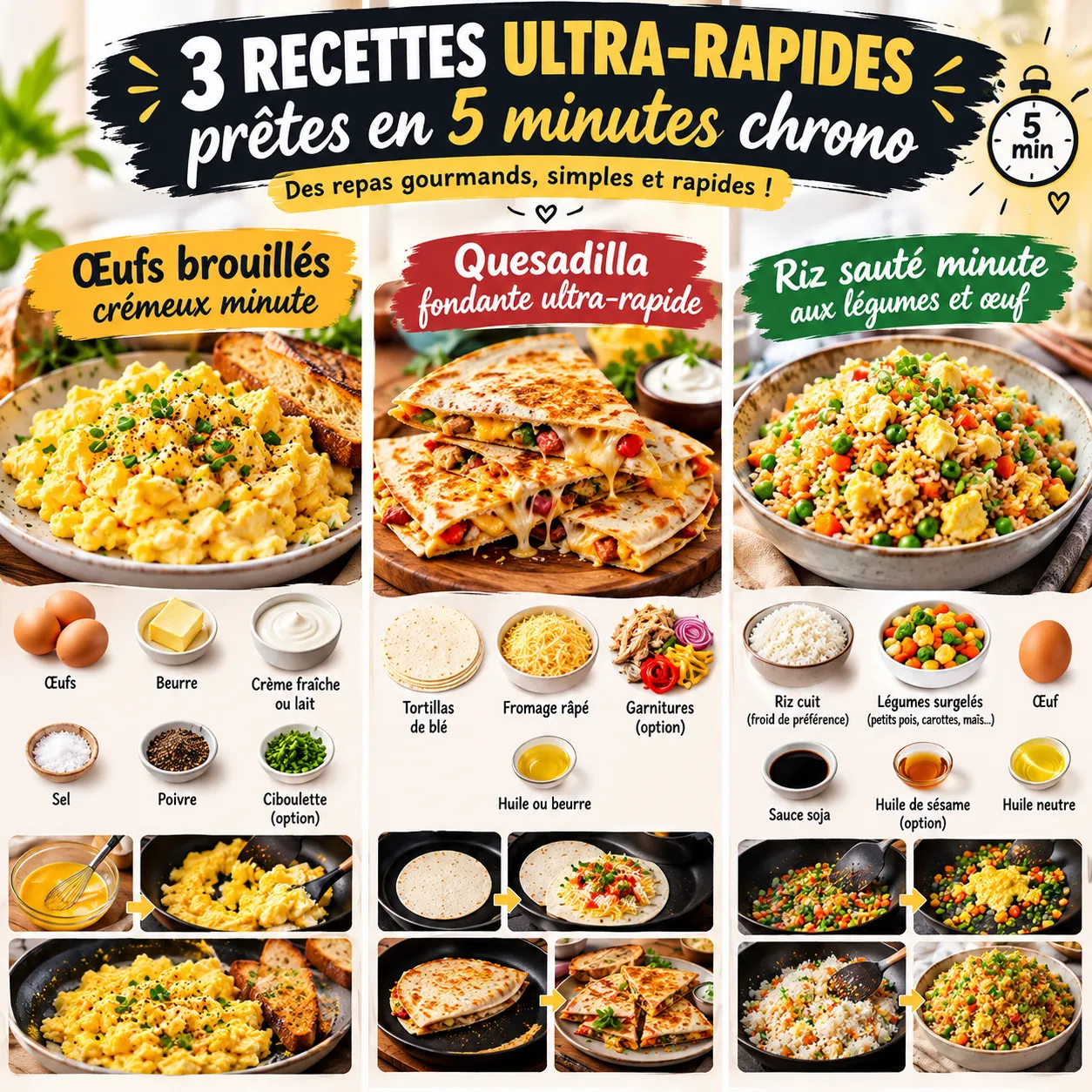 3 recettes qui cuisent en 5 minutes montre en main (et qui sauvent vraiment la semaine)