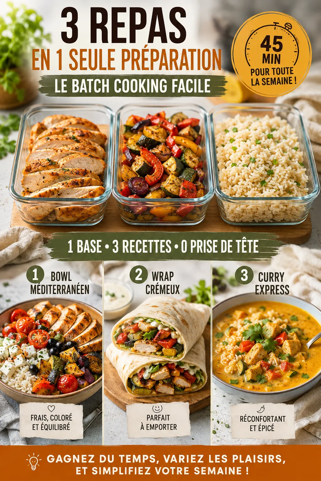 3 Repas en 1 Seule Préparation : Le Batch Cooking Facile