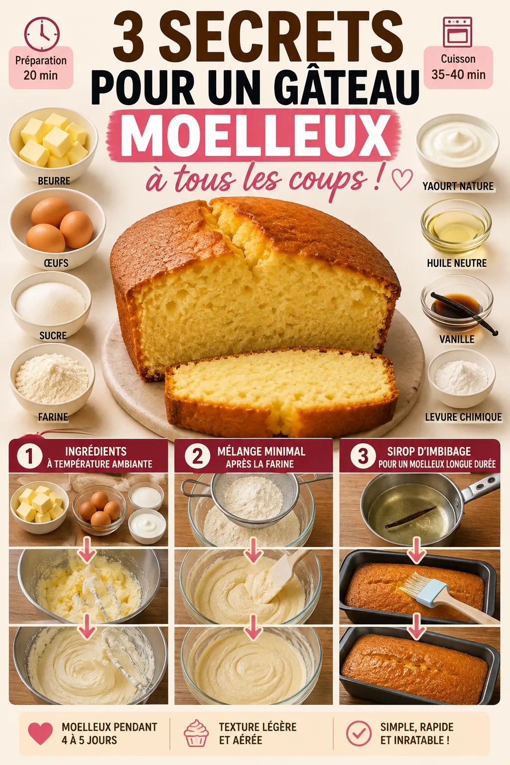 3 secrets pour un gâteau moelleux à tous les coups