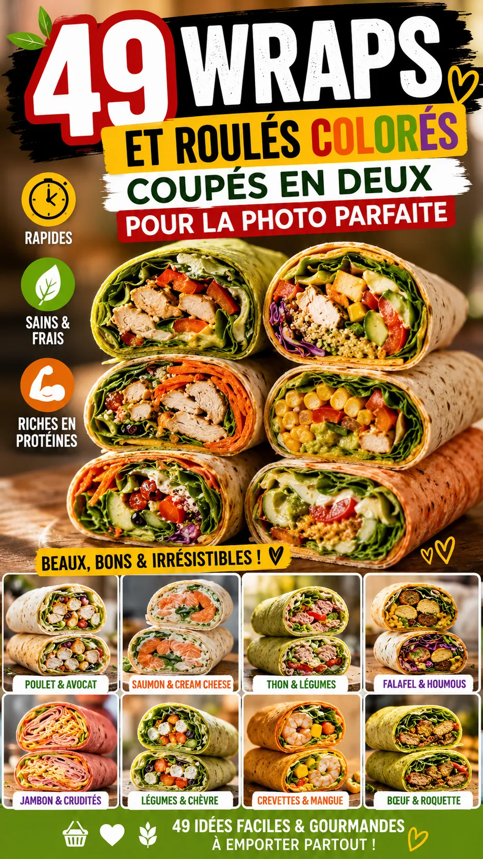 49 Wraps Et Roulés Colorés Coupés En Deux Pour La Photo Parfaite