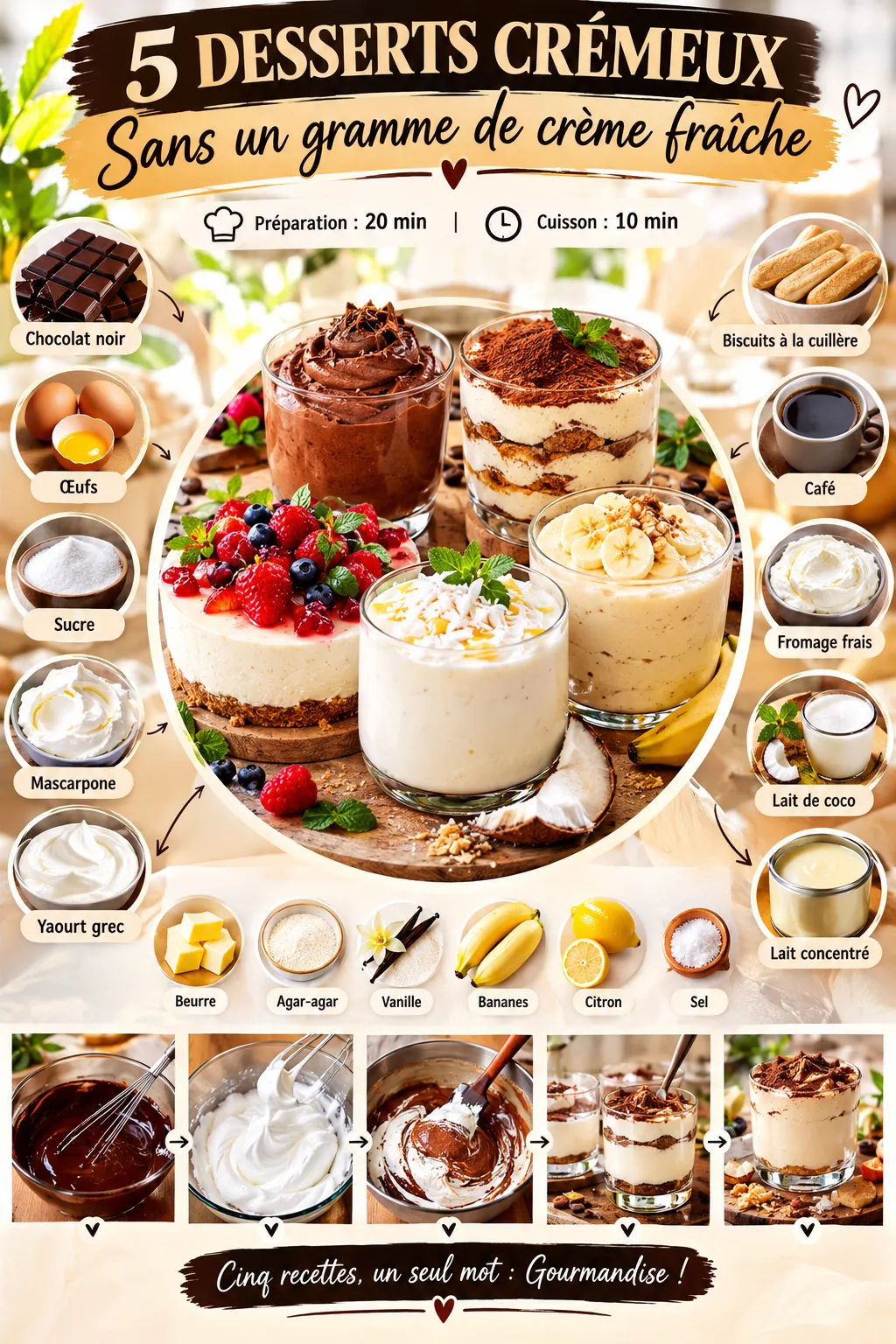 5 desserts crémeux sans un gramme de crème fraîche