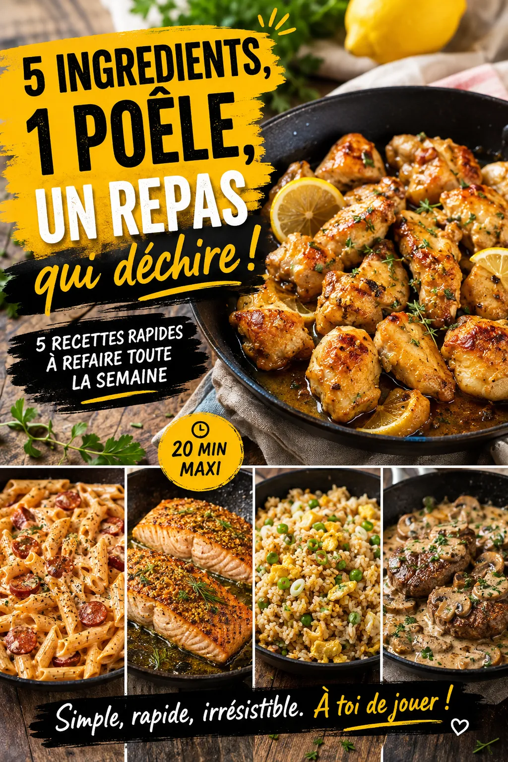 5 ingrédients, 1 poêle, un repas qui déchire — les recettes ultra simples à refaire toute la semaine