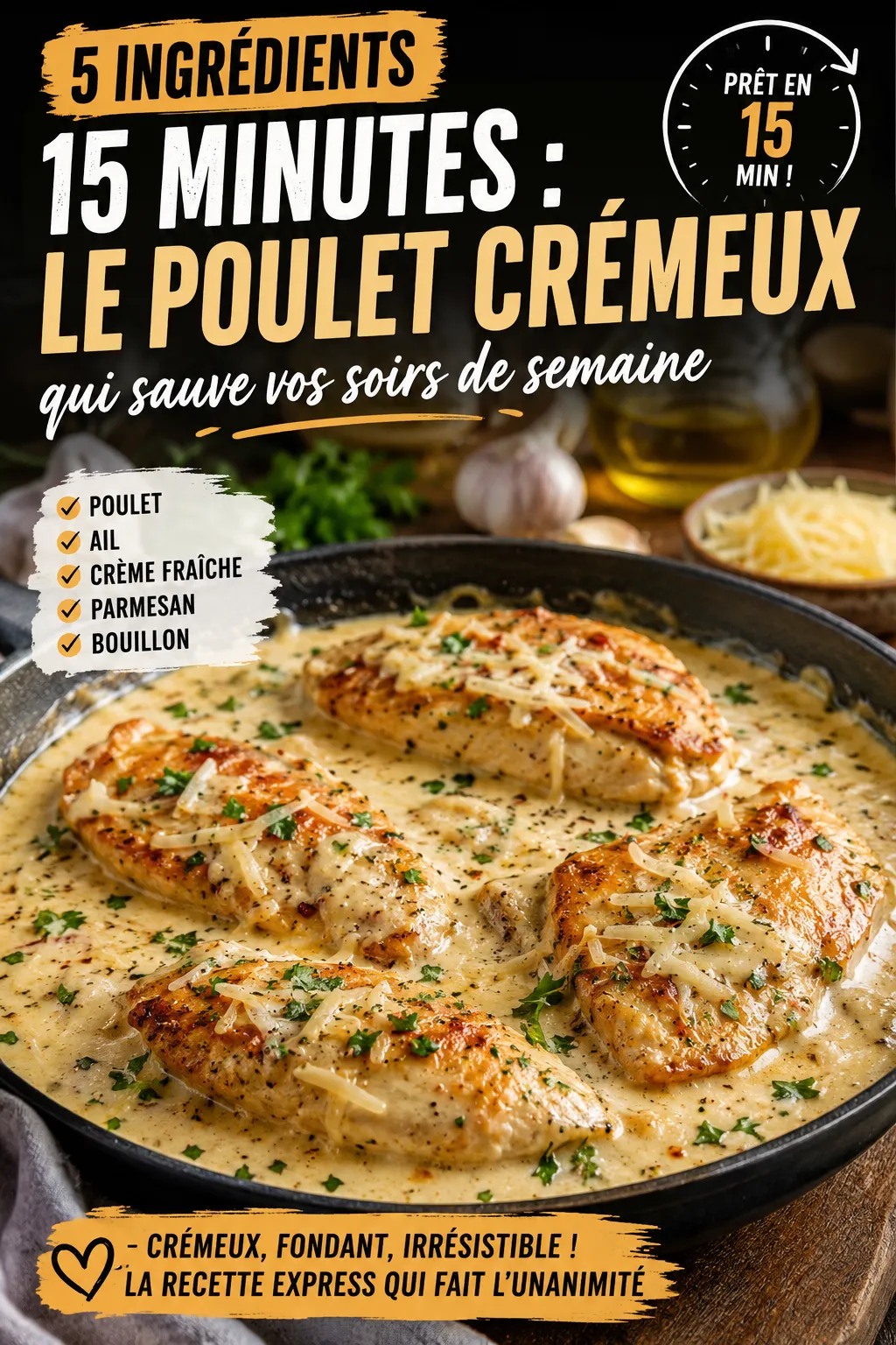 5 Ingrédients, 15 Minutes : Le Poulet Crémeux qui Sauve les Soirs de Semaine