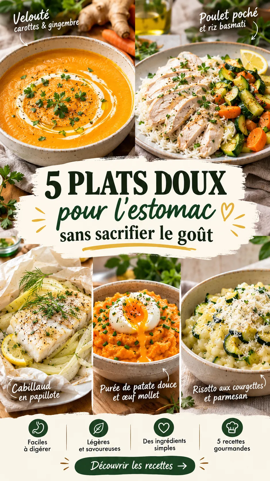5 plats doux pour l'estomac sans sacrifier le goût