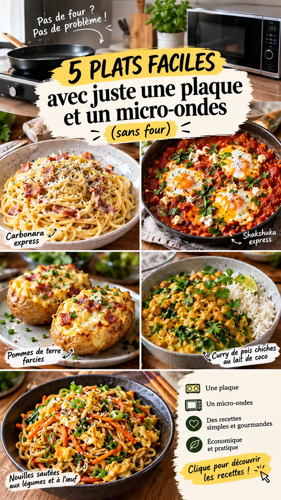 5 plats faciles avec juste une plaque et un micro-ondes (sans four)