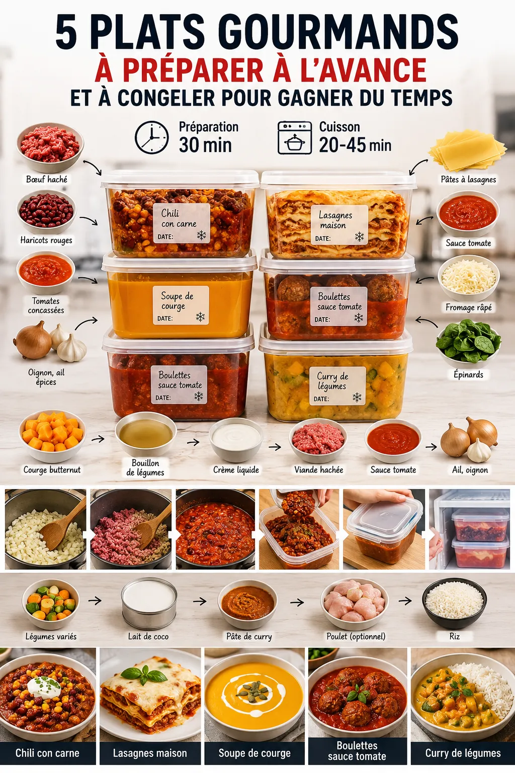 5 plats gourmands à préparer à l'avance et à congeler pour gagner du temps