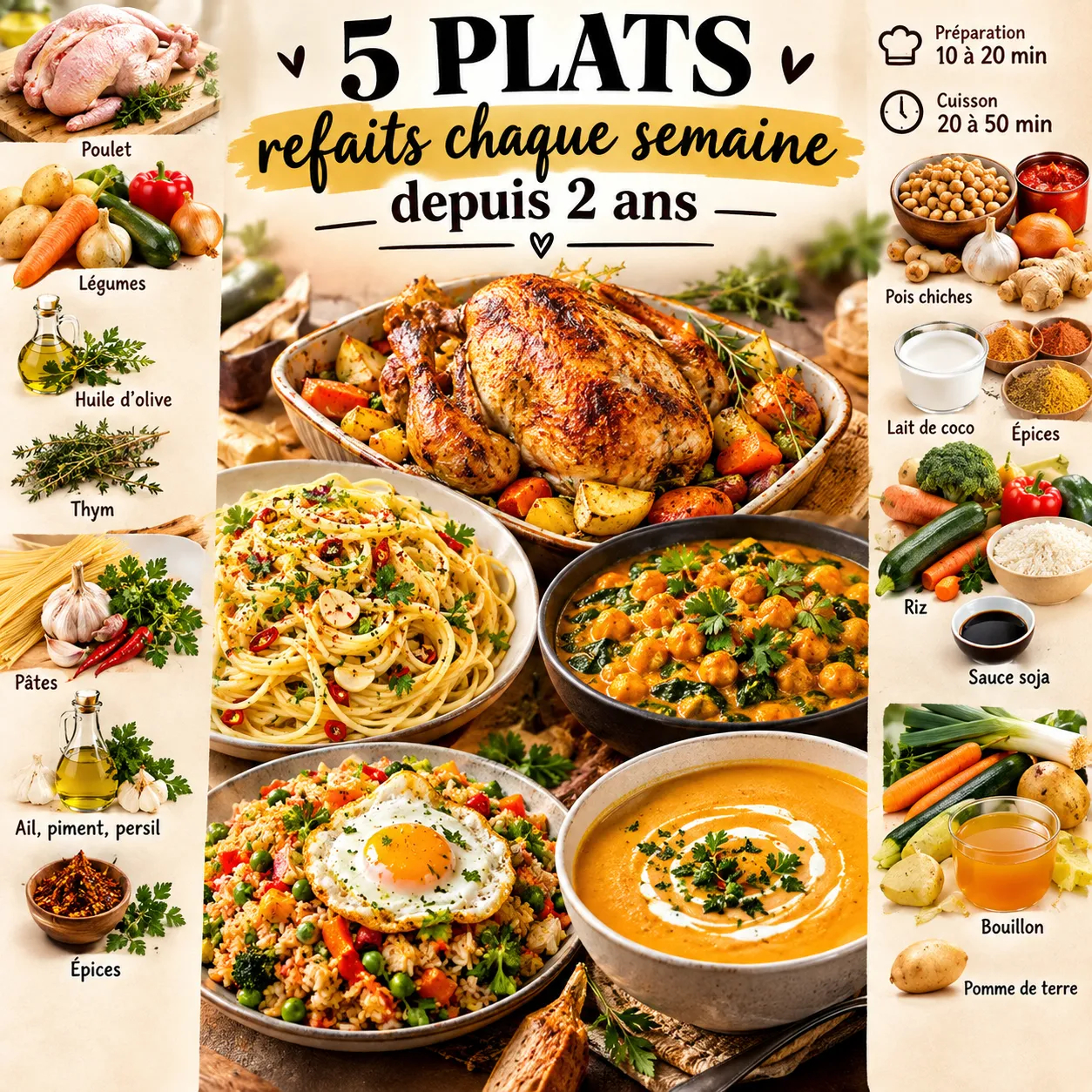5 plats refaits toutes les semaines depuis 2 ans
