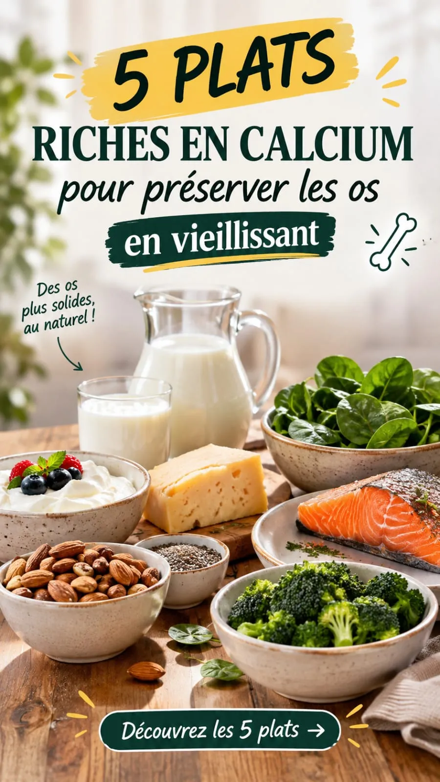 5 plats riches en calcium pour préserver les os en vieillissant