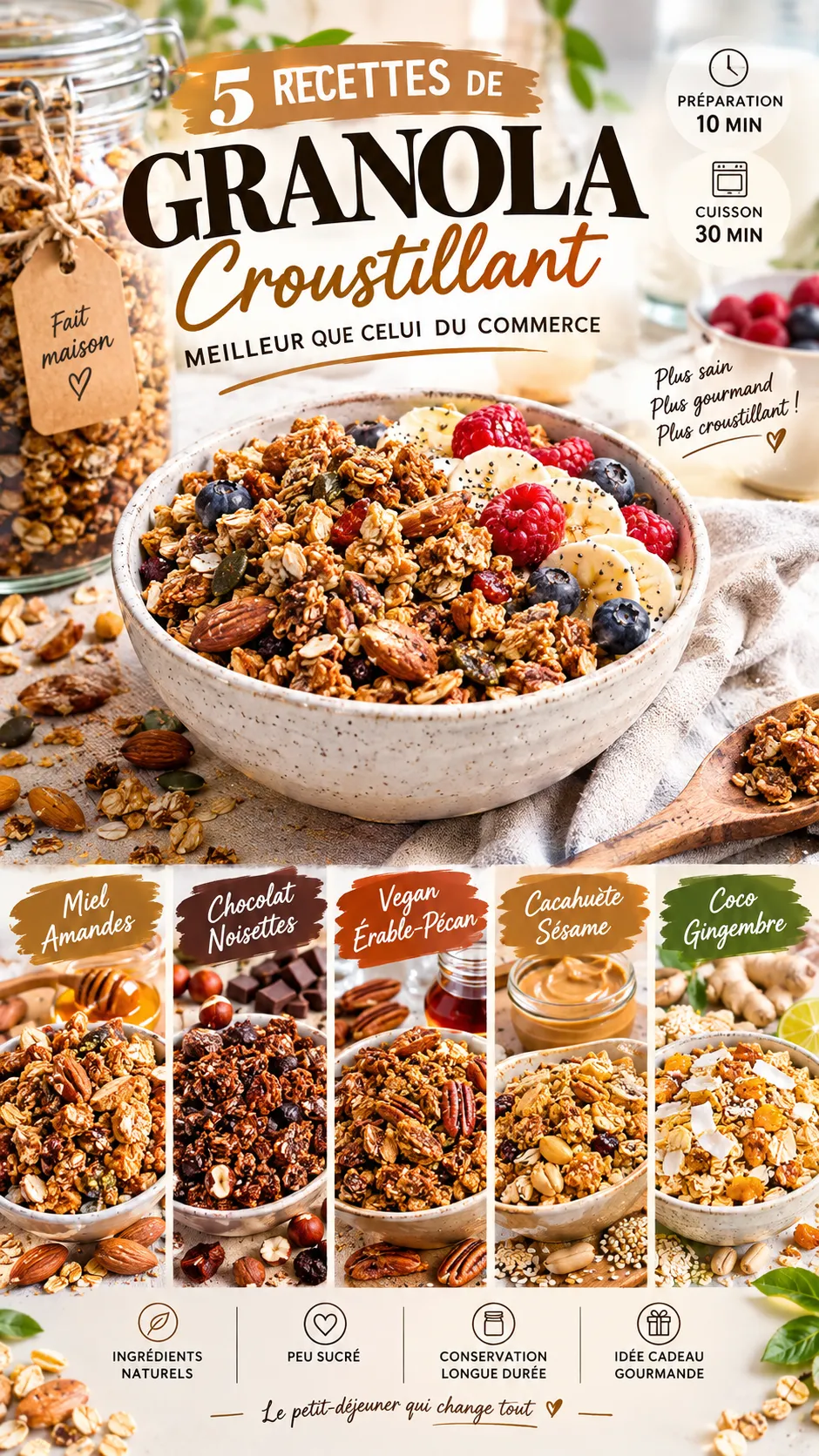 5 recettes de granola croustillant, meilleur que celui du commerce