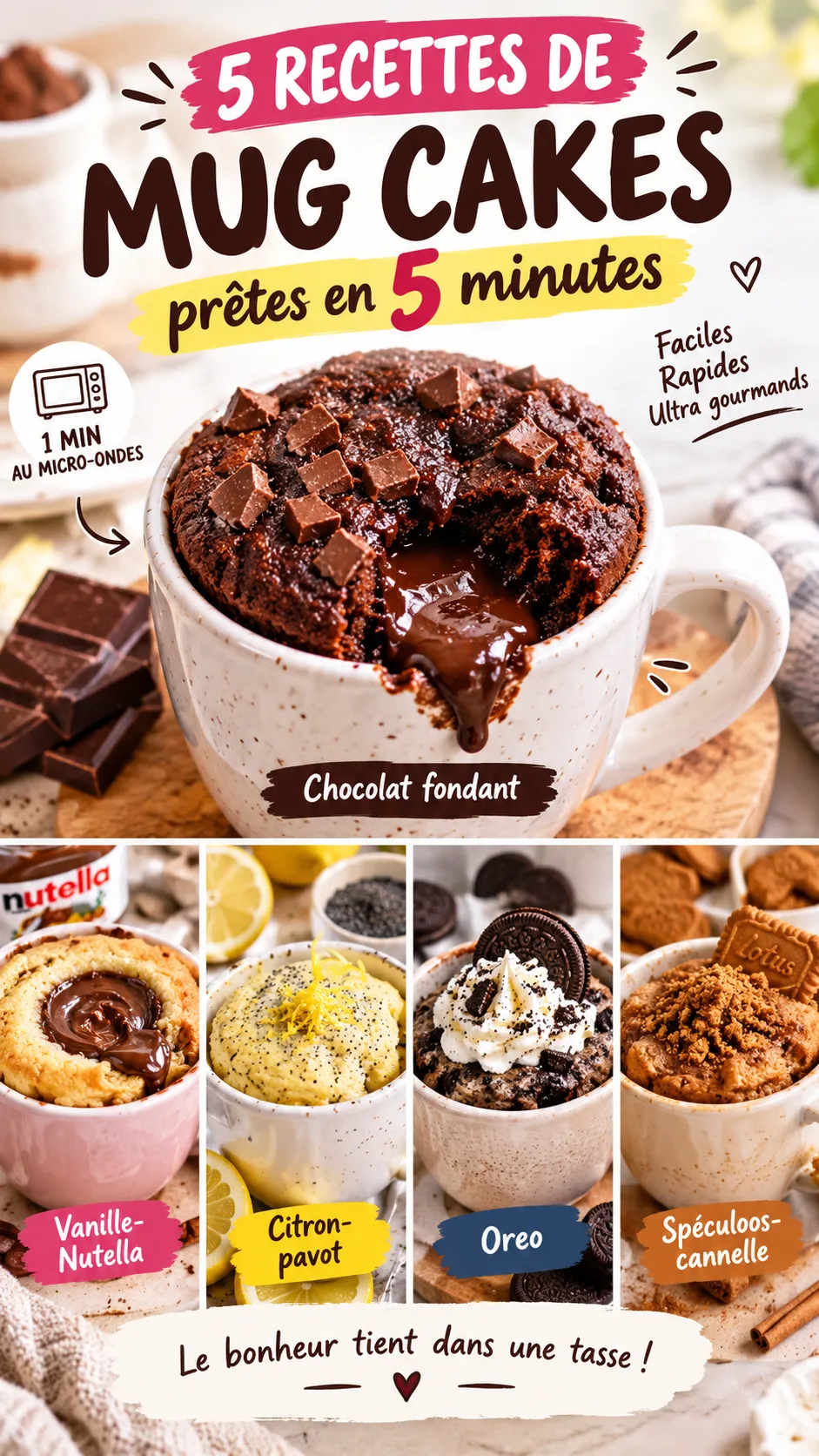 5 recettes de mug cakes prêts en 5 minutes — faciles, rapides et ultra gourmands