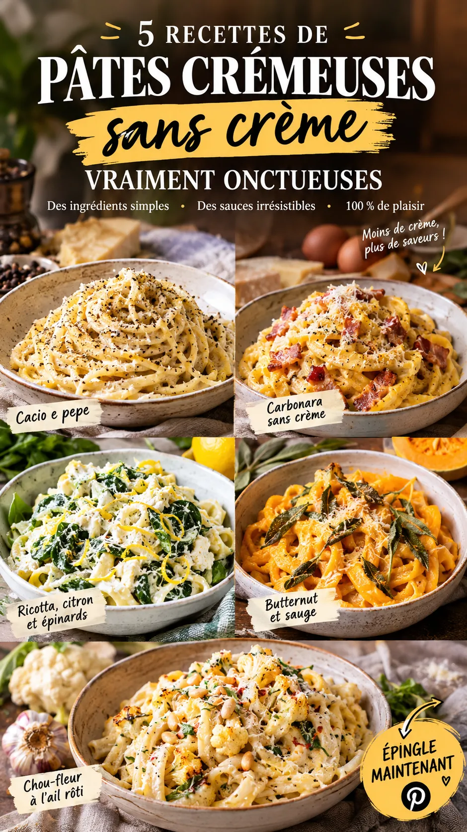 5 recettes de pâtes crémeuses sans crème, vraiment onctueuses