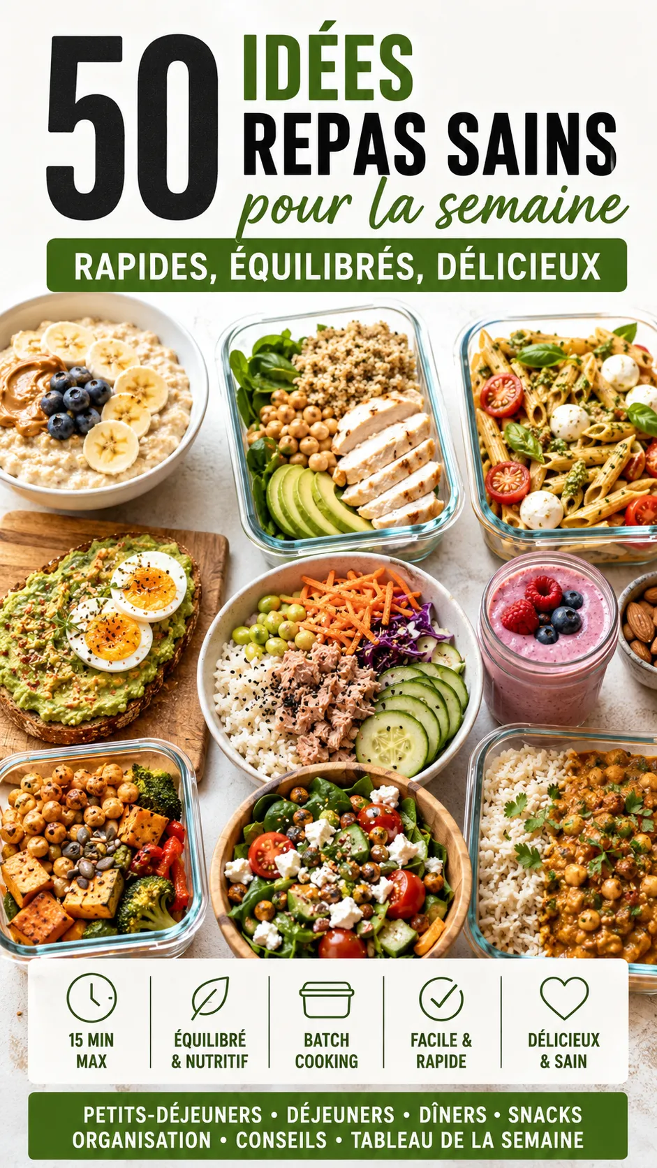 50 idées repas sains pour la semaine : rapides, équilibrés, délicieux