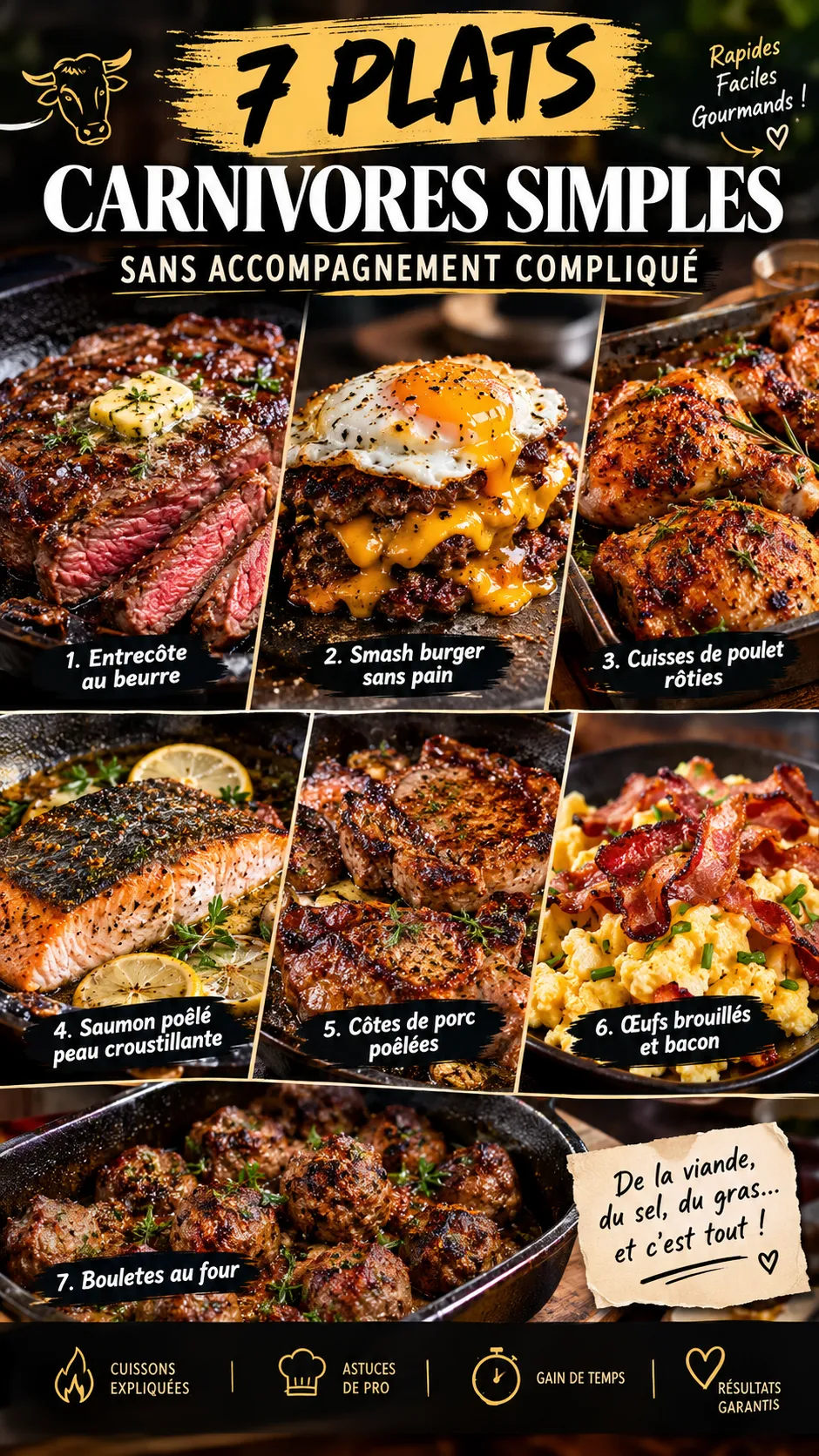 7 plats carnivores simples sans accompagnement compliqué