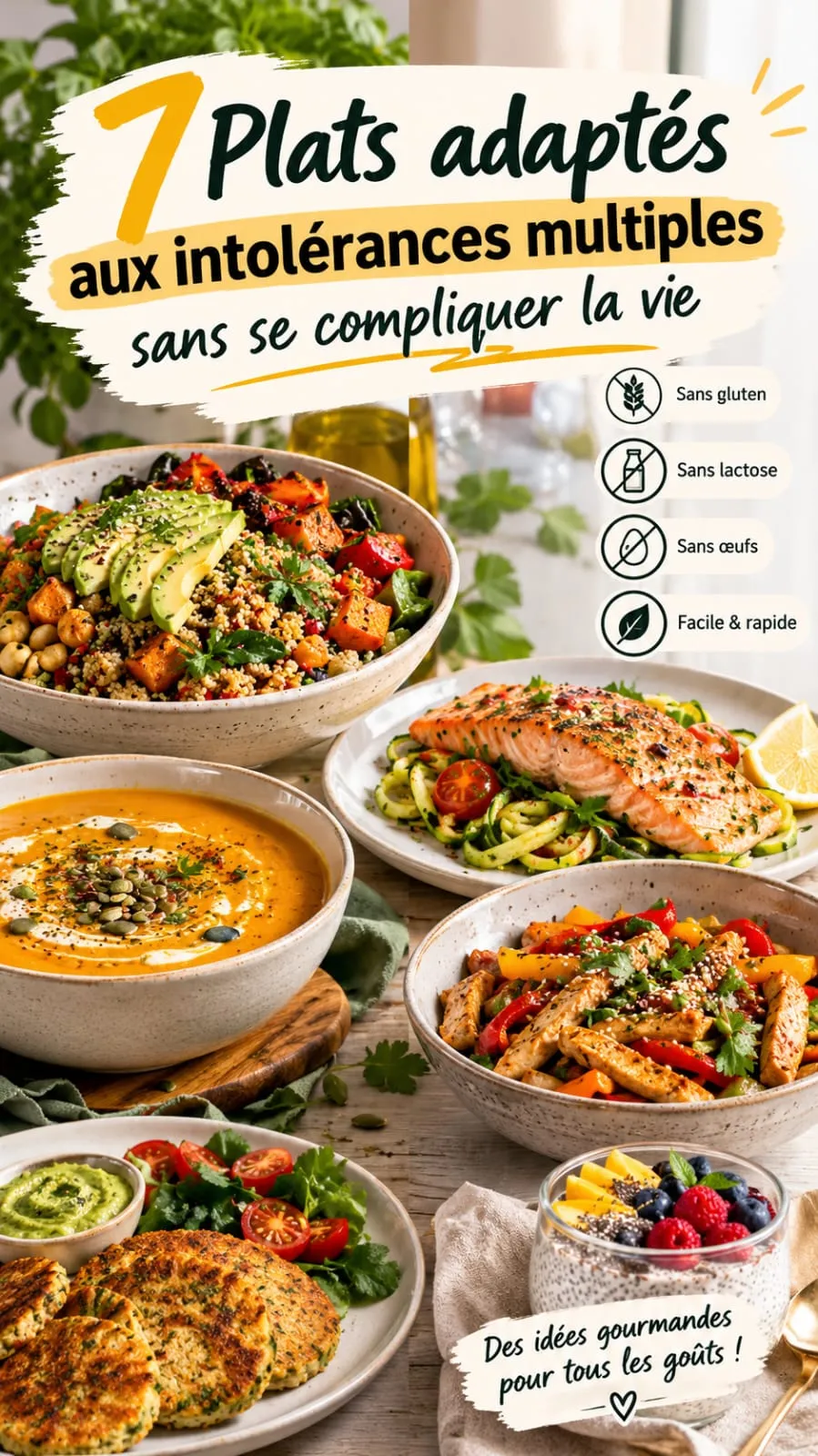 7 plats pour intolérances multiples, simples et rapides