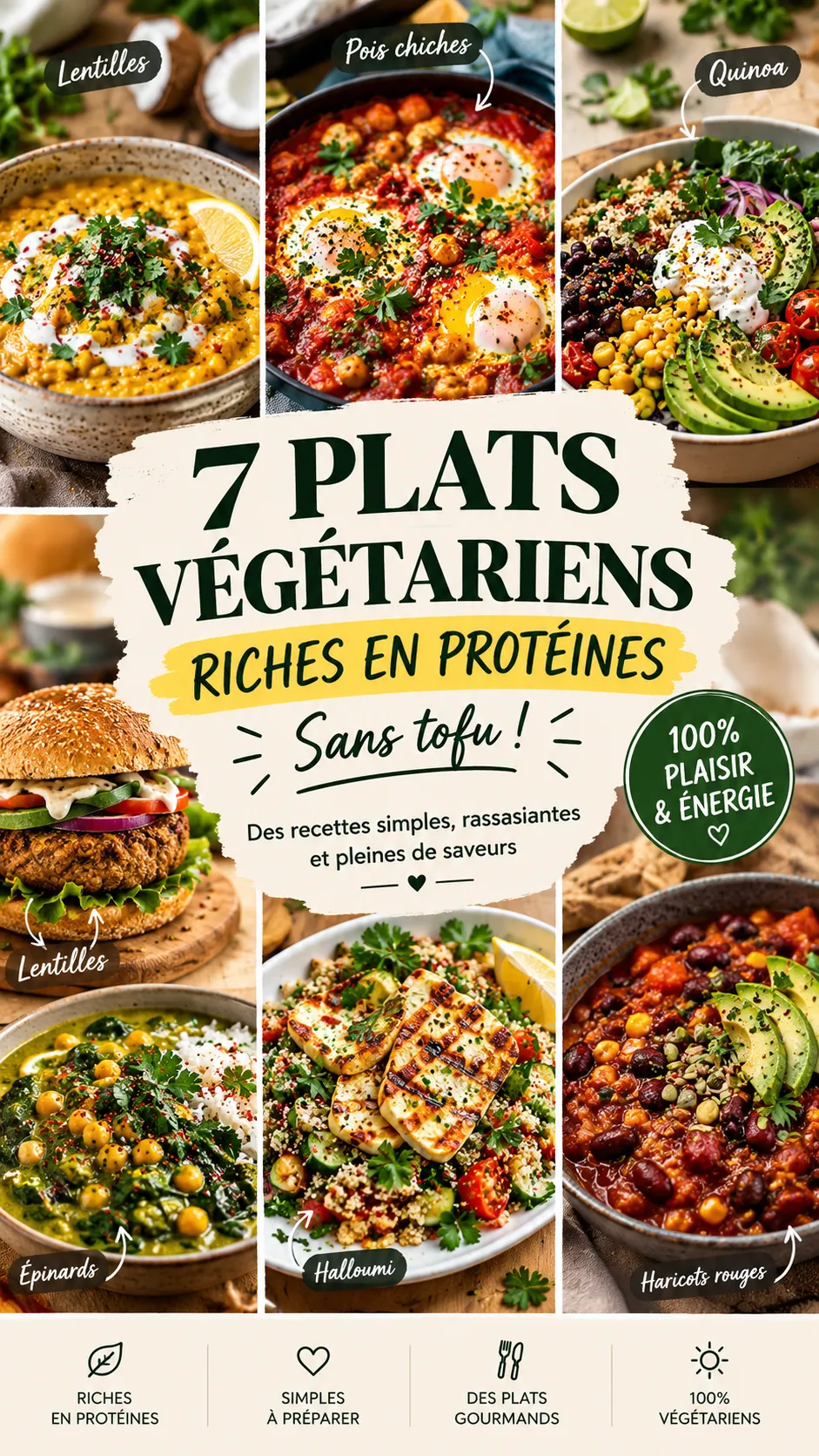 7 plats végétariens riches en protéines sans tofu : idées rassasiantes et faciles