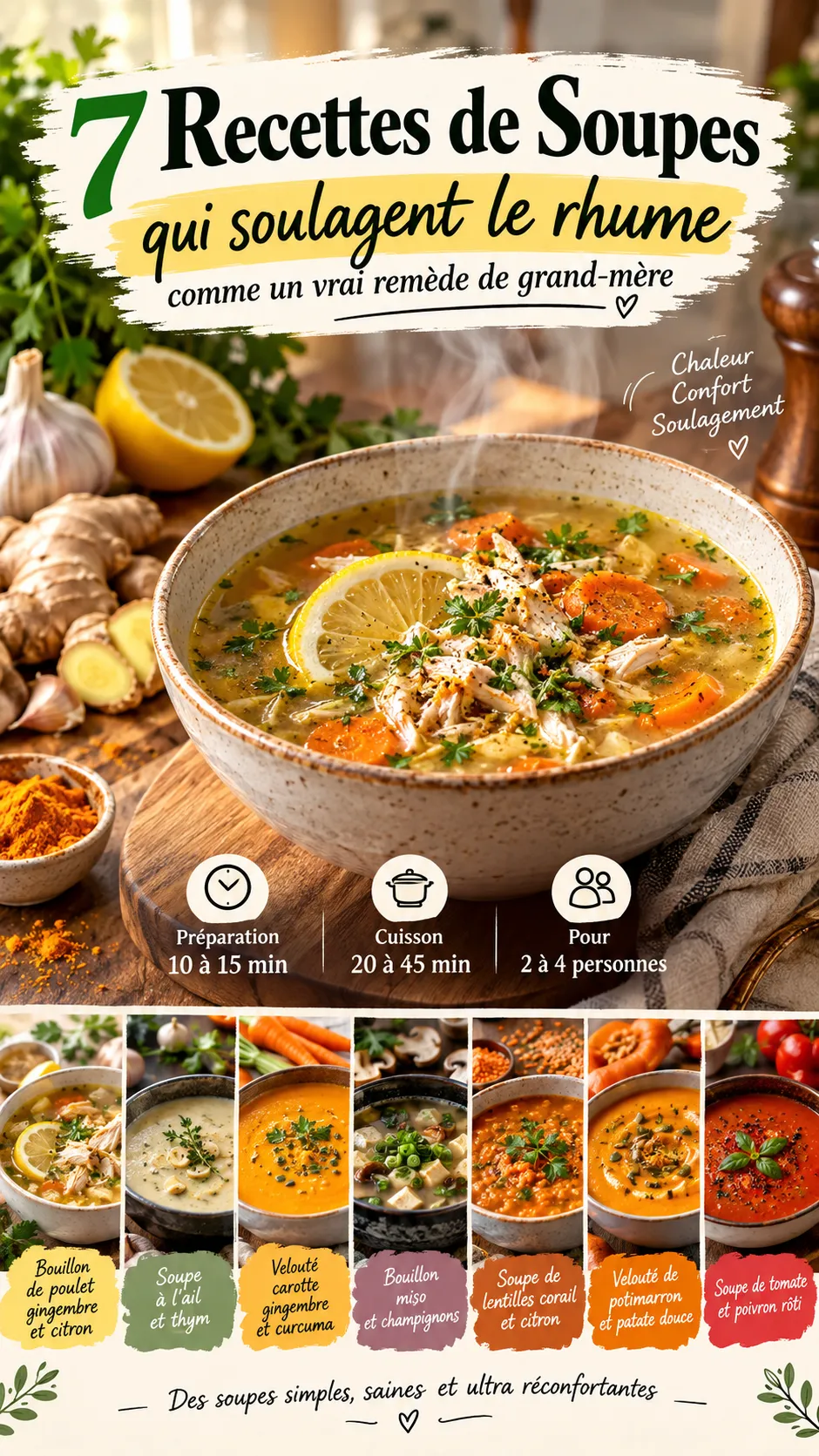 7 recettes de soupes qui soulagent le rhume comme un vrai remède de grand-mère