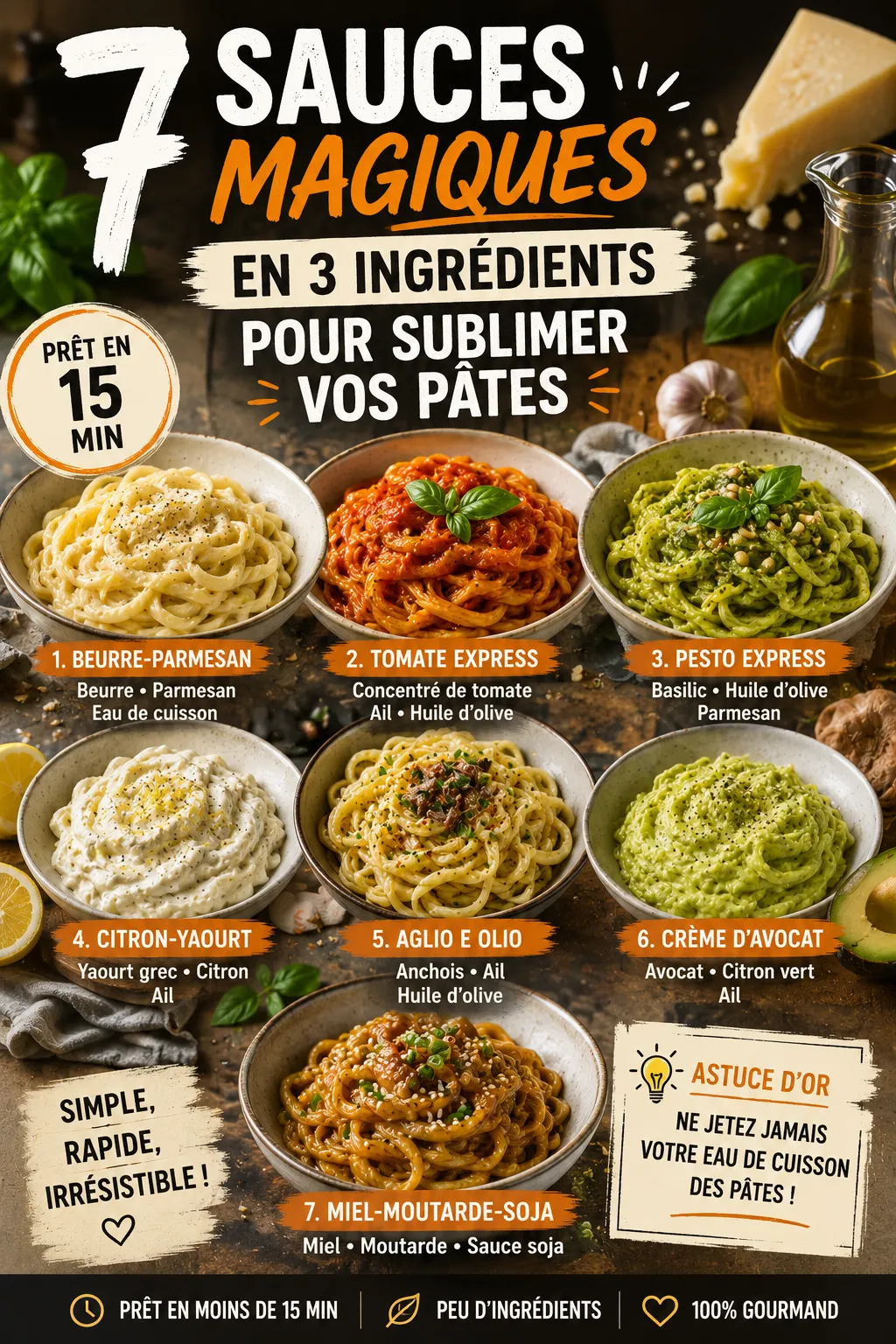7 Sauces Magiques en 3 Ingrédients pour Sublimer Vos Pâtes