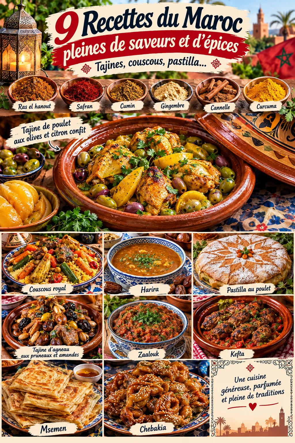9 recettes du Maroc pleines de saveurs et d'épices (tajines, couscous, pastilla...)