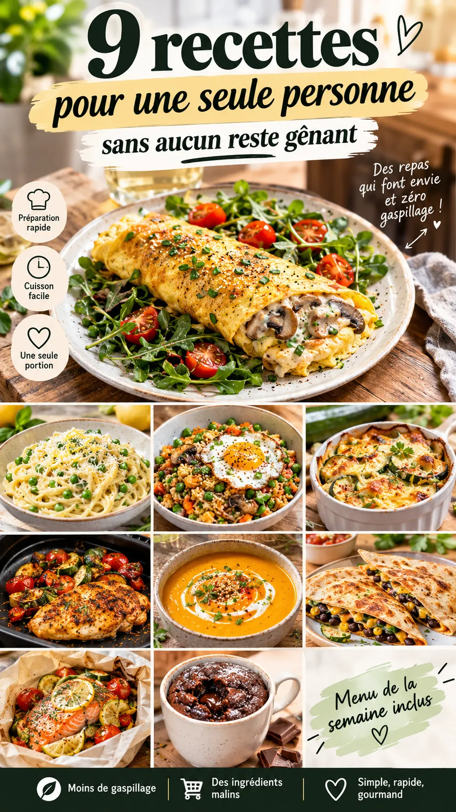 9 recettes pour une seule personne, sans aucun reste gênant