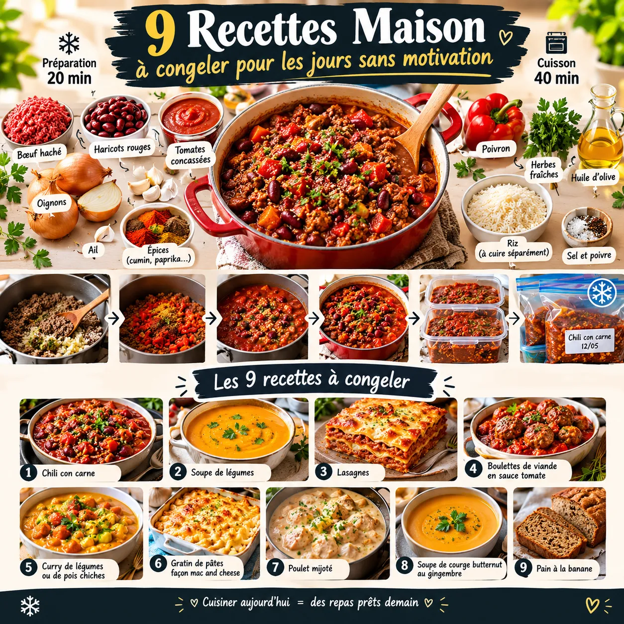 9 recettes qui se congèlent parfaitement pour les jours sans motivation