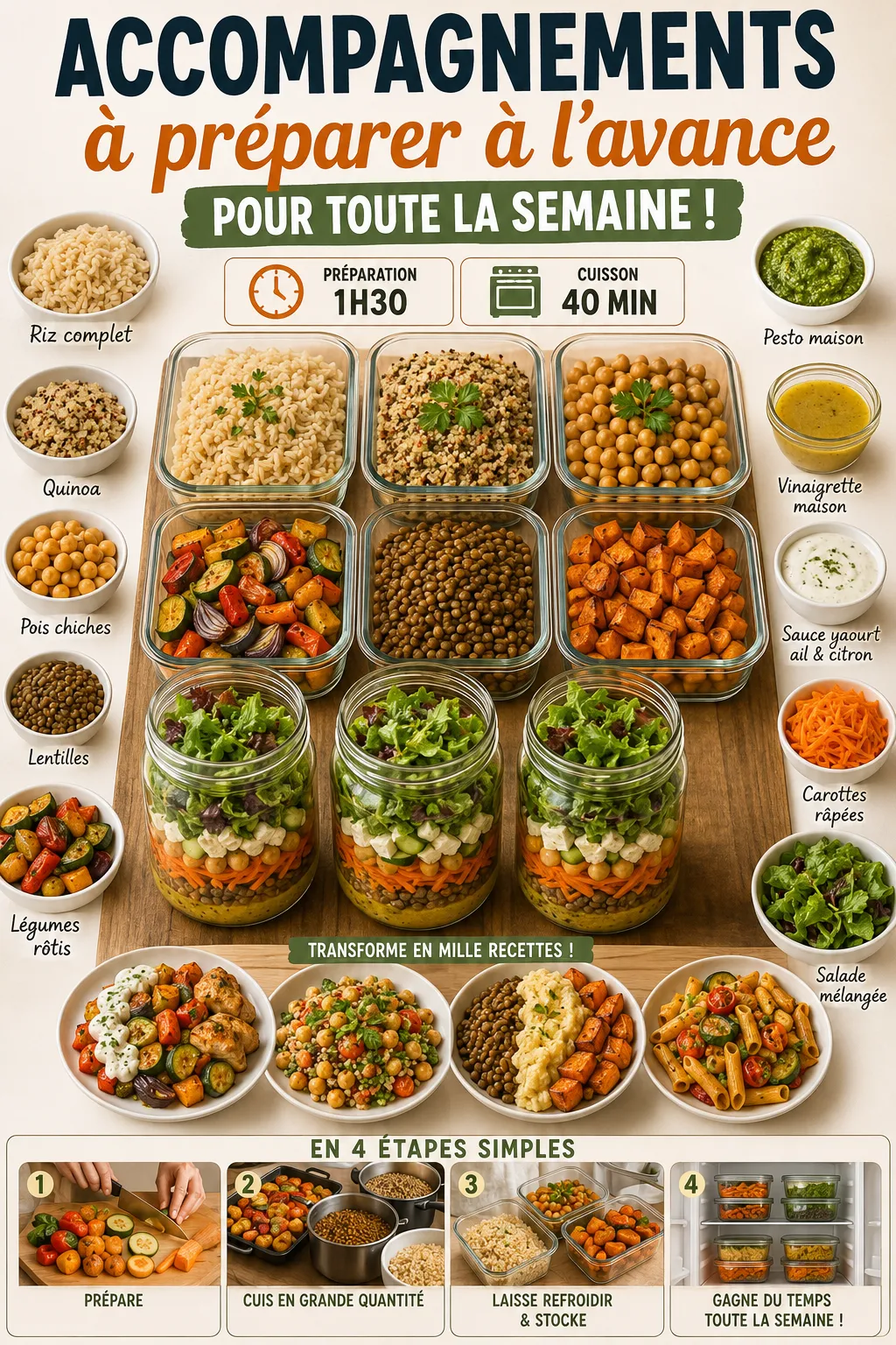 Accompagnements à préparer à l'avance pour toute la semaine : le guide complet du meal prep facile