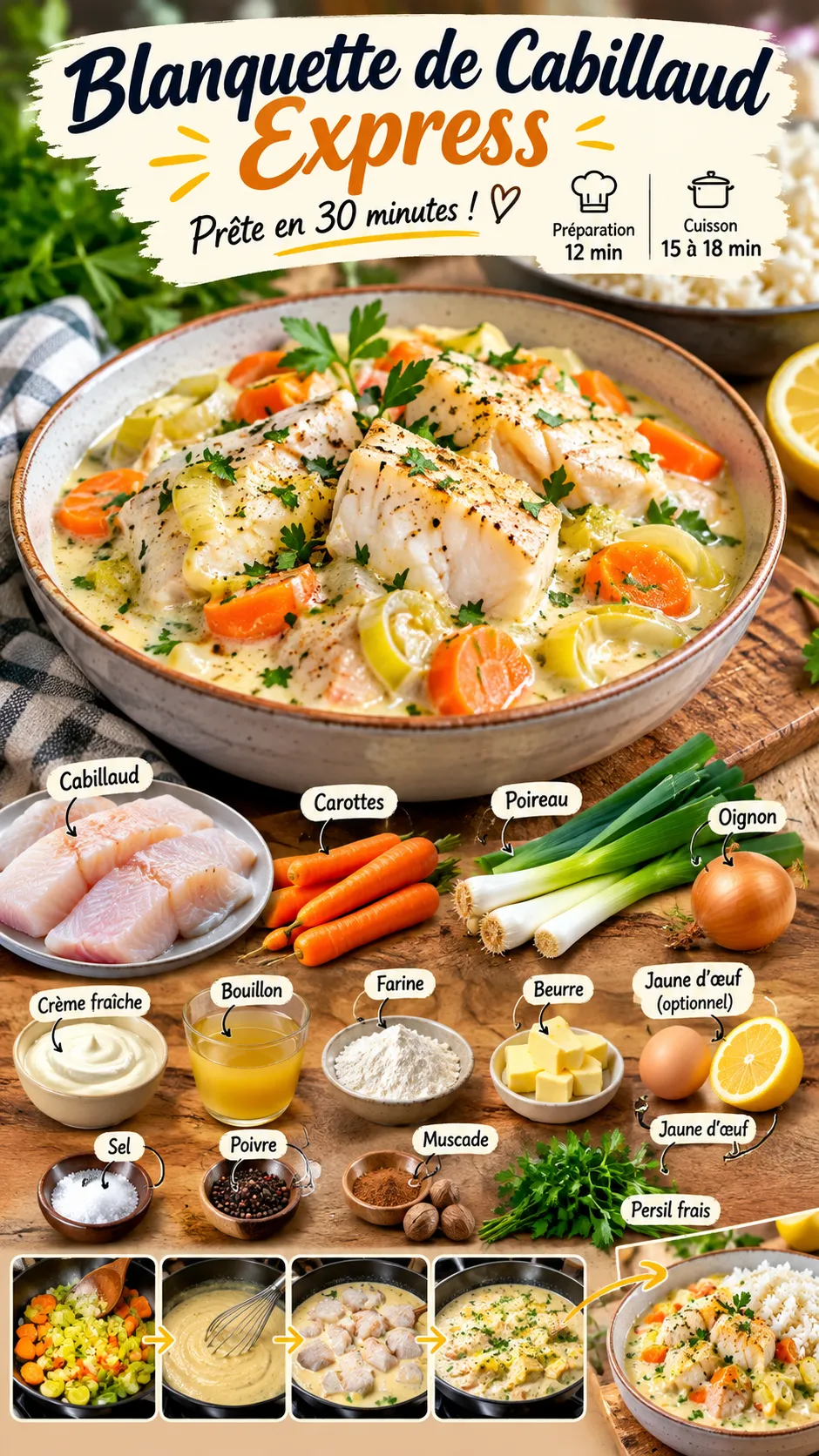 Blanquette de cabillaud express : la recette bien savoureuse