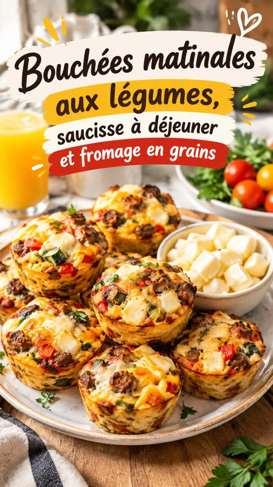 Bouchées matinales aux légumes, saucisse à déjeuner et fromage en grains : la recette meal prep qui sauve tes matins