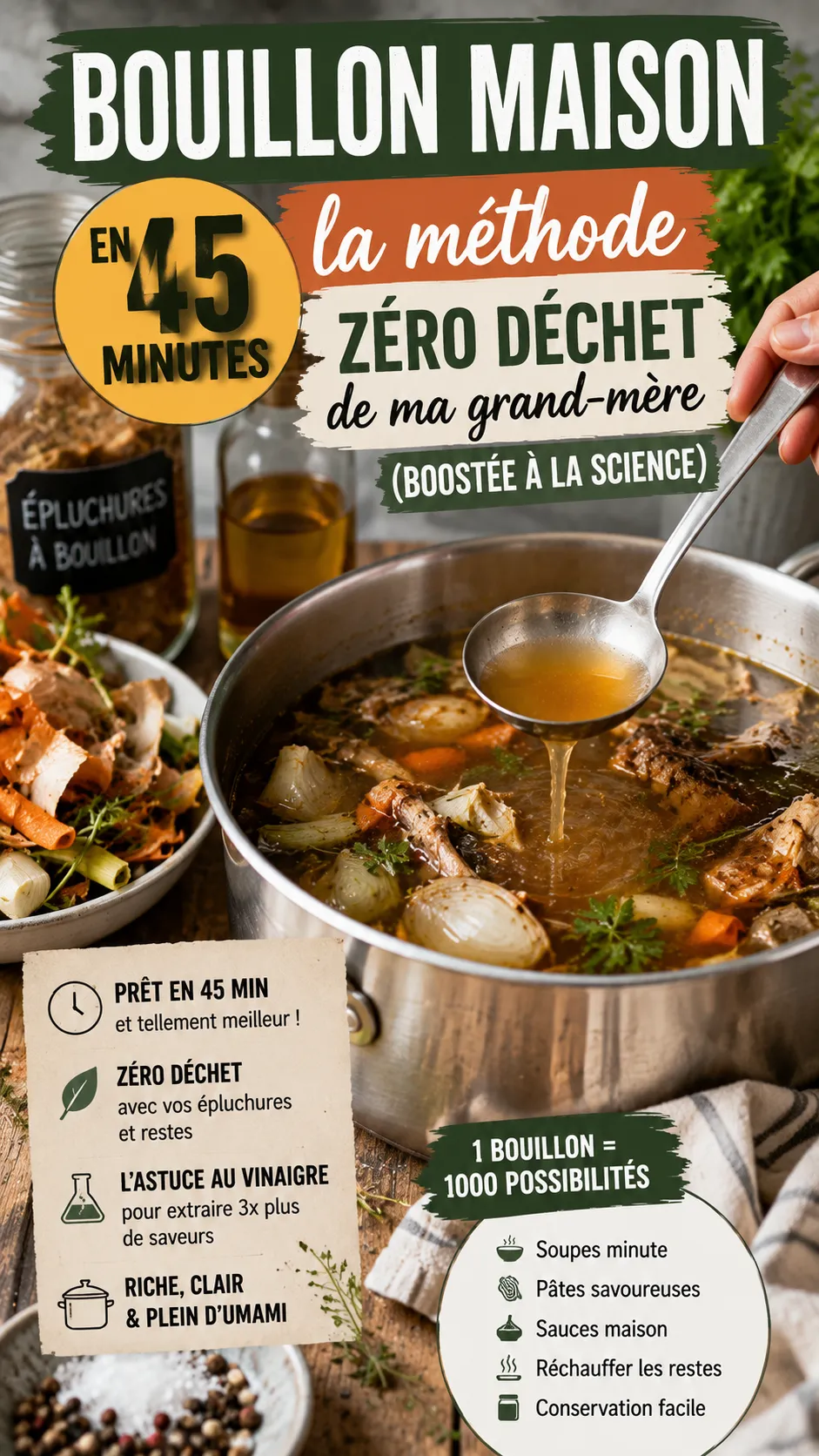 Bouillon maison en 45 minutes : la méthode zéro déchet de ma grand-mère (boostée à la science)