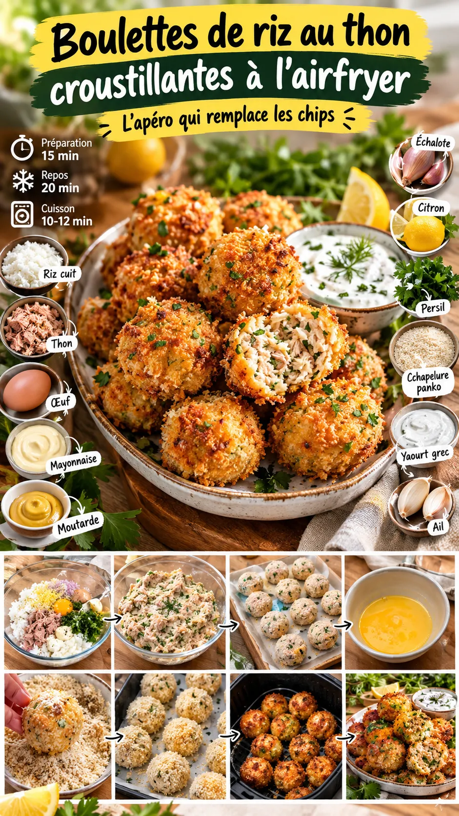 Boulettes de riz au thon croustillantes à l'airfryer — l'apéro qui remplace les chips