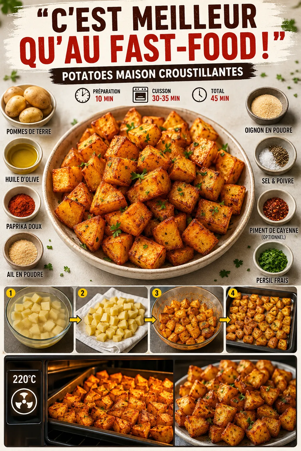 « C'est meilleur qu'au fast-food » : ces potatoes maison ne demandent que des pommes de terre, un peu d'huile et un four bien chaud