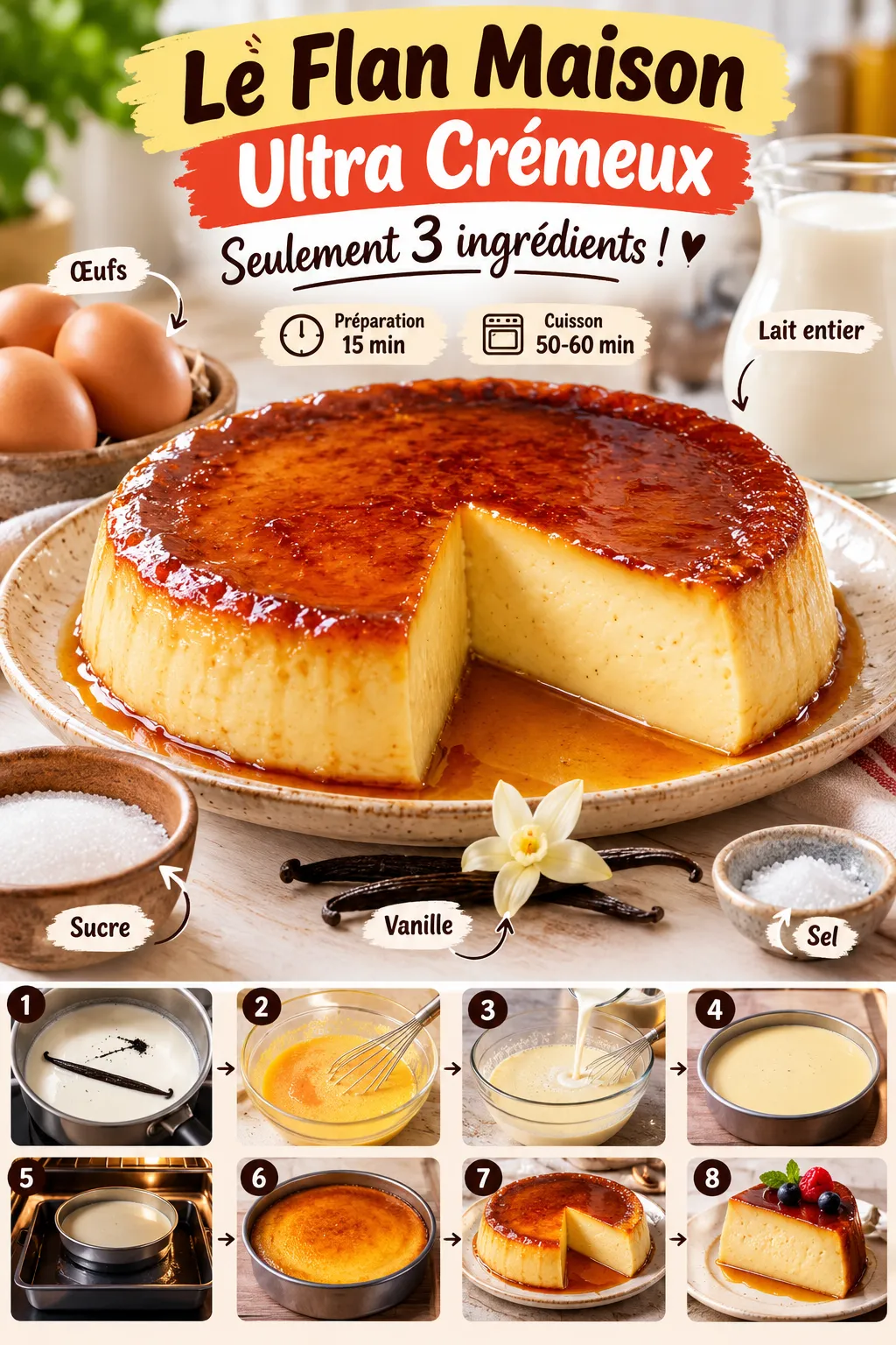« C’est meilleur qu’un flan de pâtissier » : ce dessert ne demande que des œufs, du lait et un peu de vanille dans un four doux