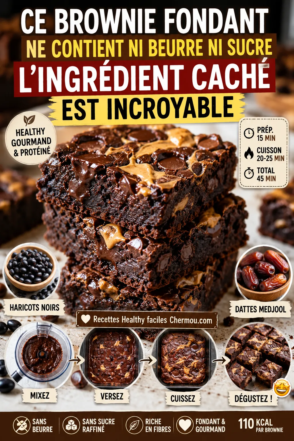 Ce Brownie Fondant Ne Contient Ni Beurre Ni Sucre (L'Ingrédient Caché Est Incroyable)