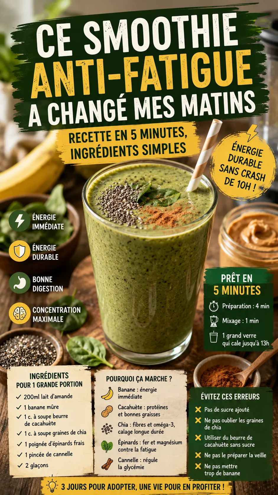 Ce smoothie anti-fatigue a changé mes matins (recette en 5 minutes, ingrédients simples)