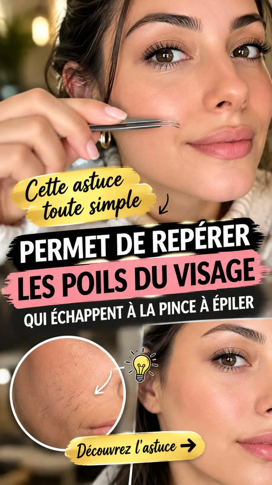 Cette astuce toute simple permet de repérer les poils du visage qui échappent à la pince à épiler