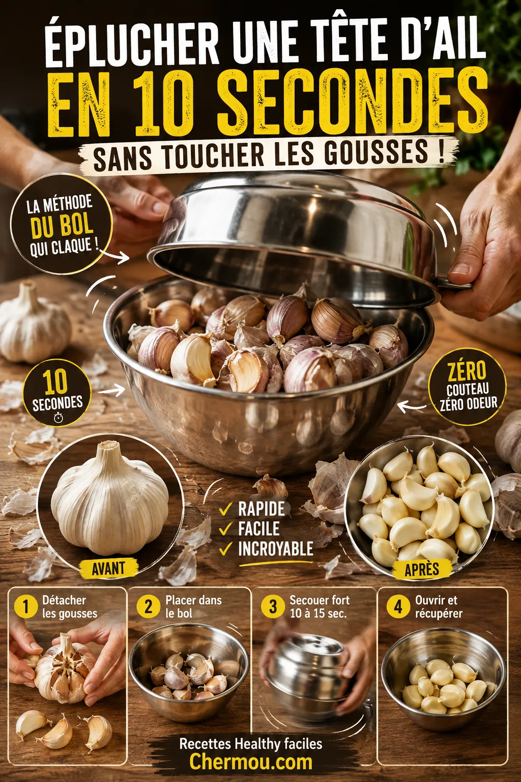 Comment Éplucher Une Tête D'Ail Entière En 10 Secondes Sans Toucher Les Gousses