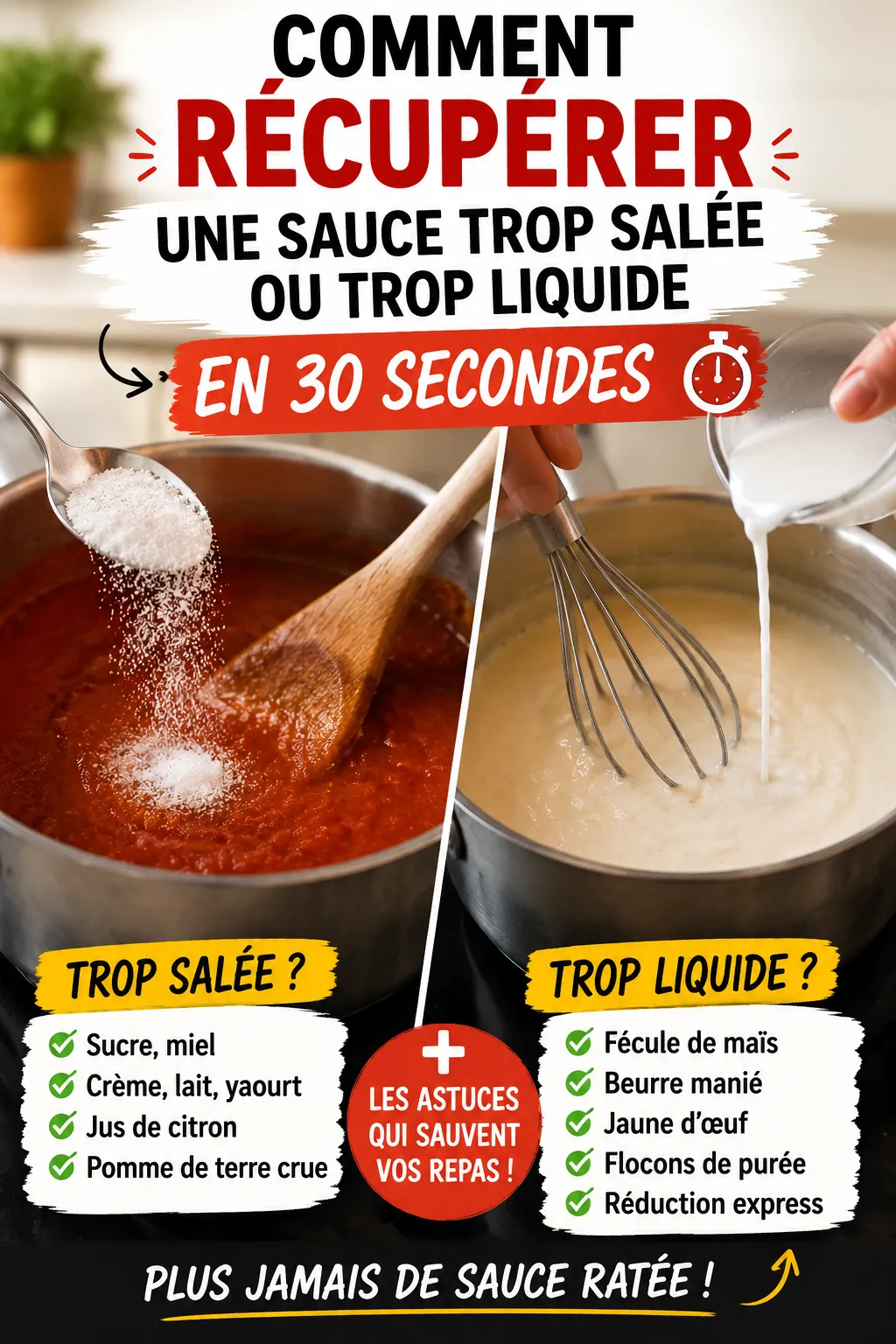 Comment récupérer une sauce trop salée ou trop liquide en 30 secondes