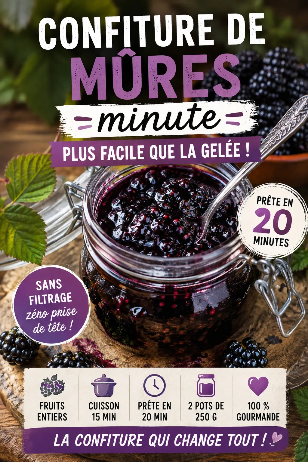 Confiture de mûres minute — plus facile que la gelée, prête en 20 minutes chrono